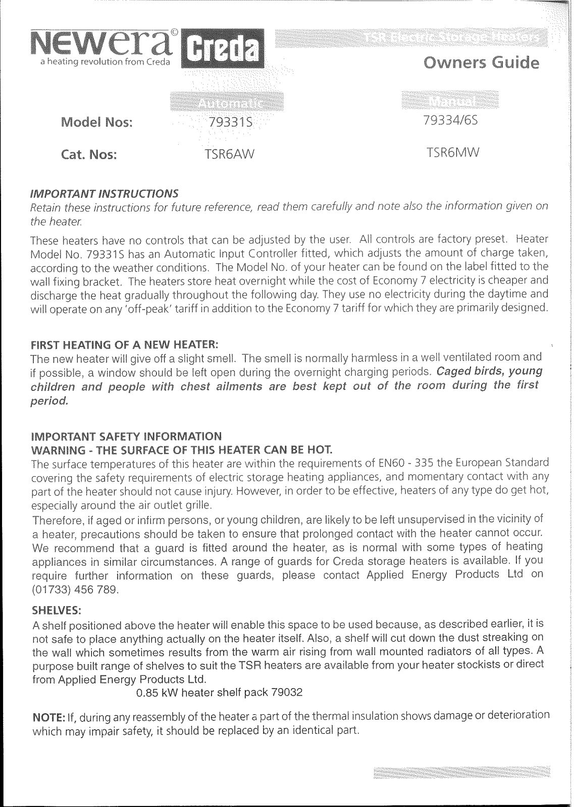 Creda 79334-6S, 79331S User Manual