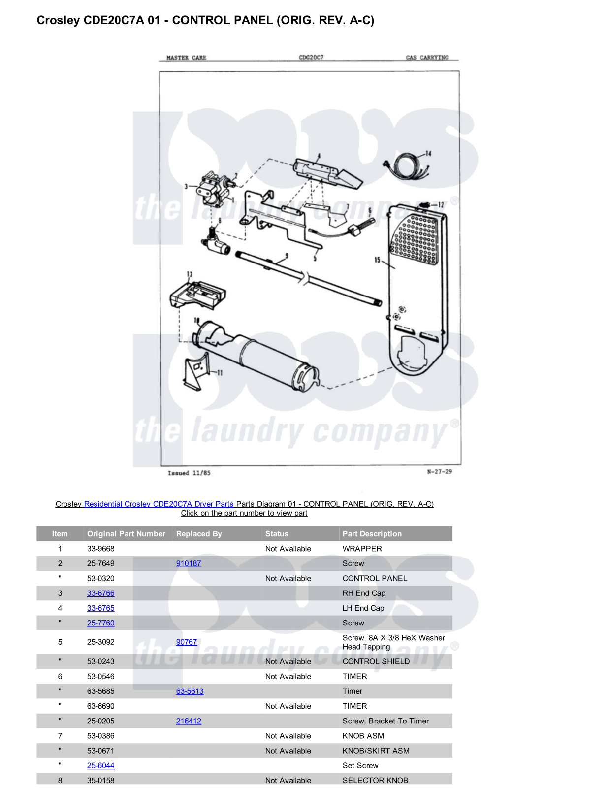 Crosley CDE20C7A Parts Diagram