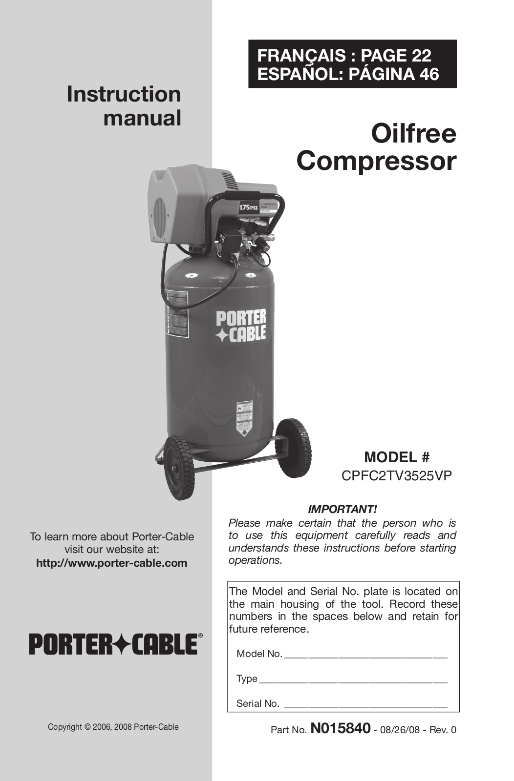 Porter-Cable CPFC2TV3525VP User Manual