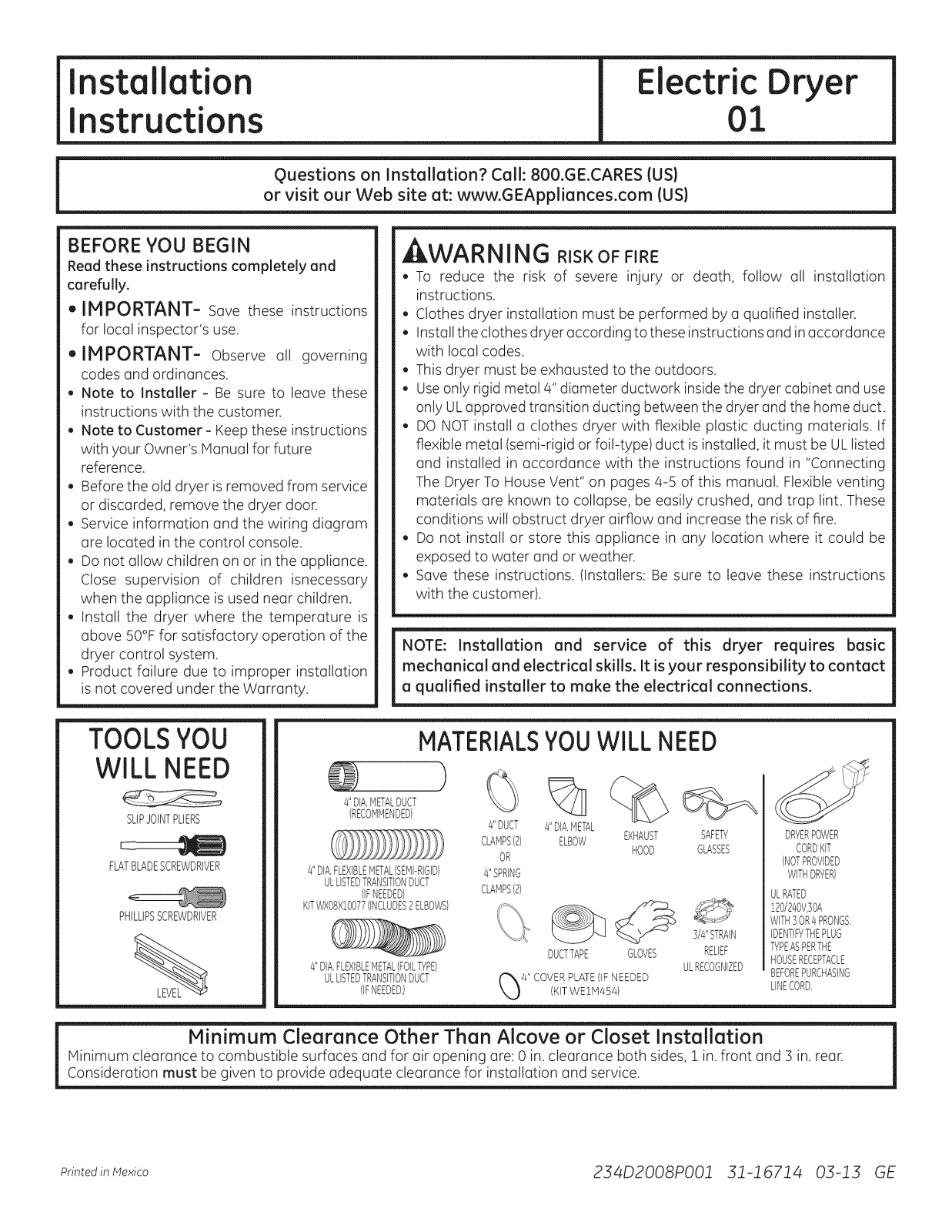 GE GFDN110ED1WW, GFDN120ED1WW, GFDS140ED1WW, GFDS150ED1WW Installation Guide - ManualMachine.com