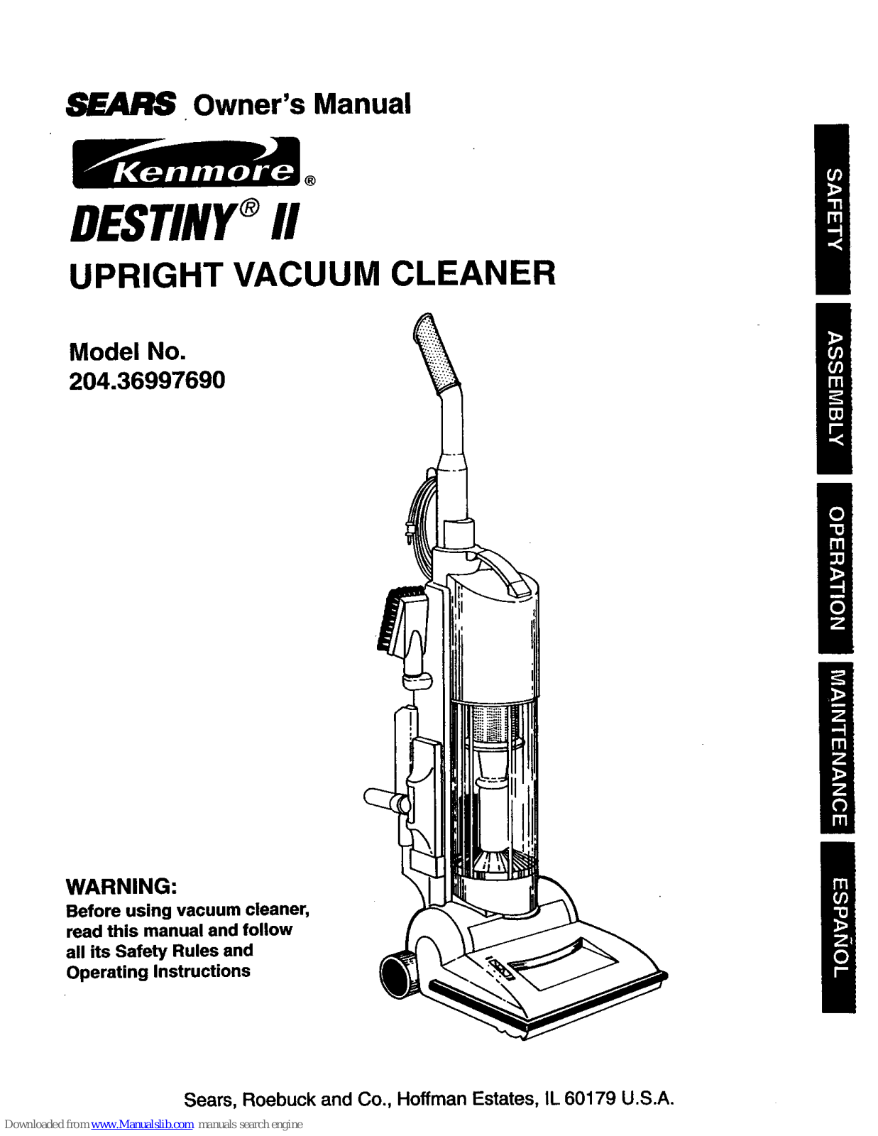 Kenmore Sears Destiny II 204.36997690, Destiny II 204.36997690 Owner's Manual - ManualMachine.com