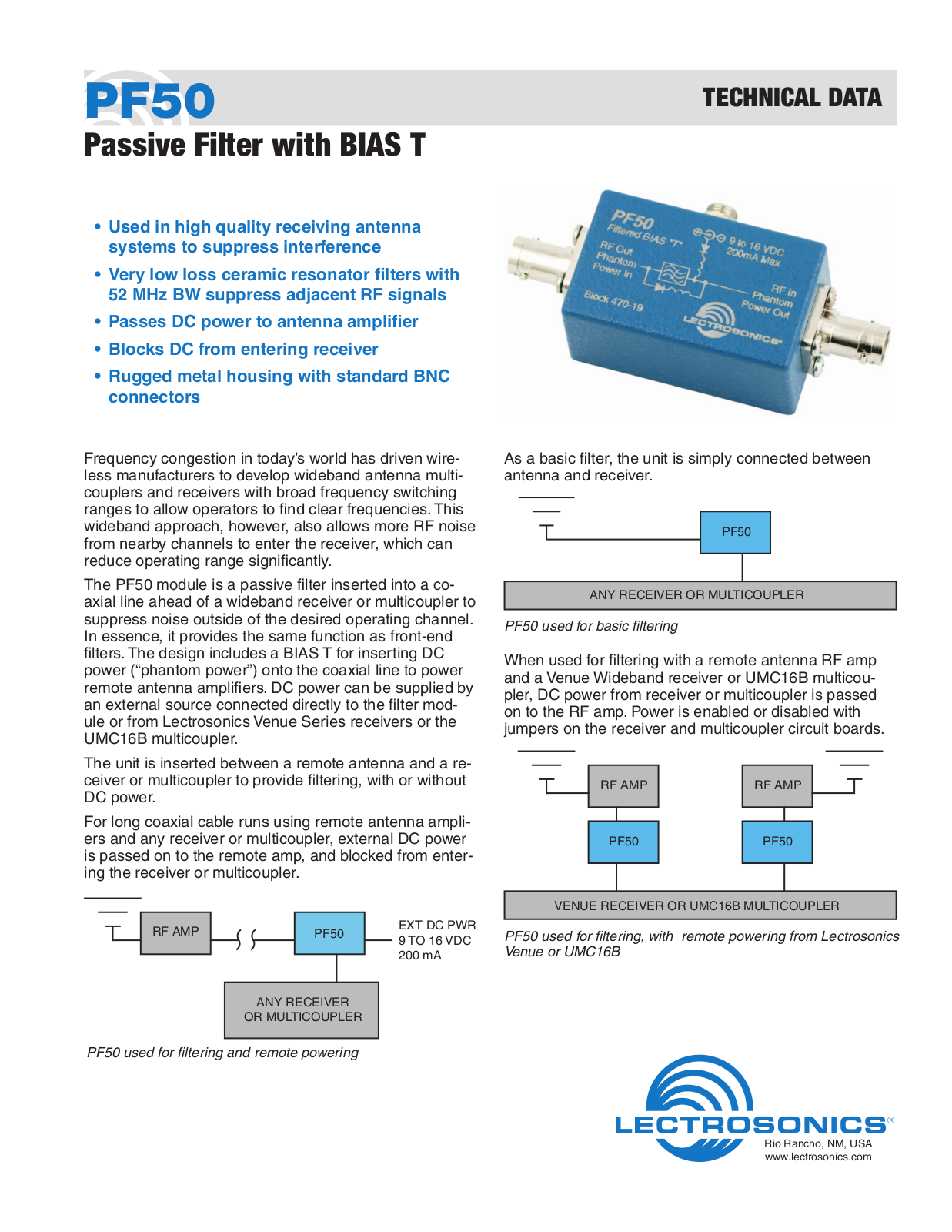 Lectrosonics PF50 Data Sheet