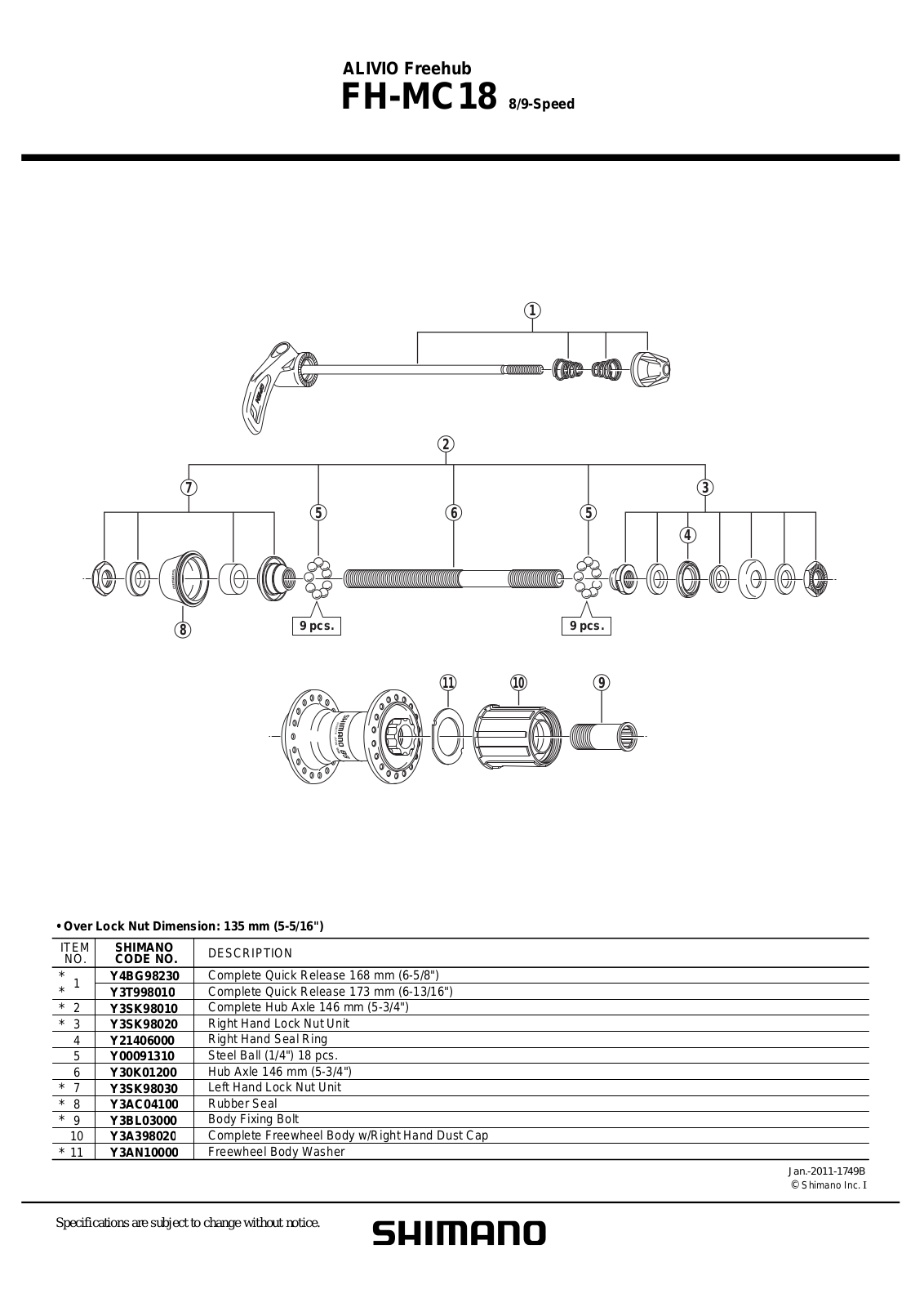 Shimano FH-MC18 PARTS LIST