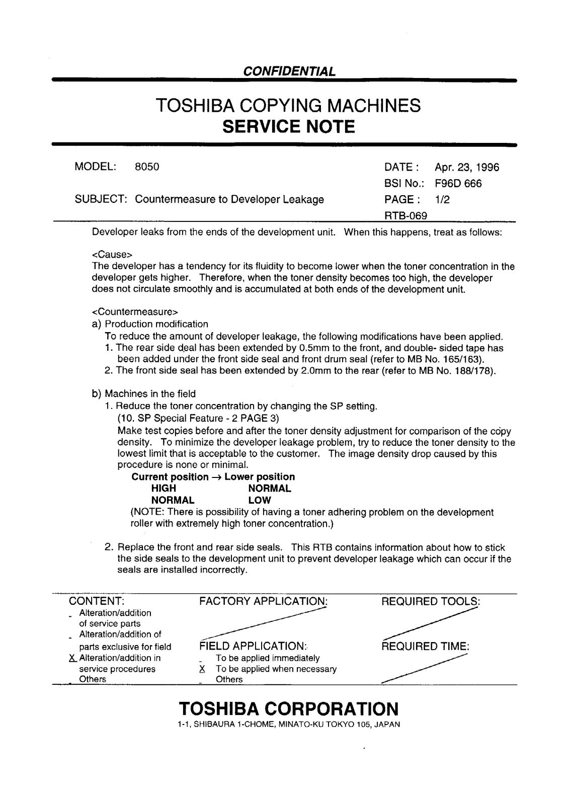 Toshiba f96d666 Service Note