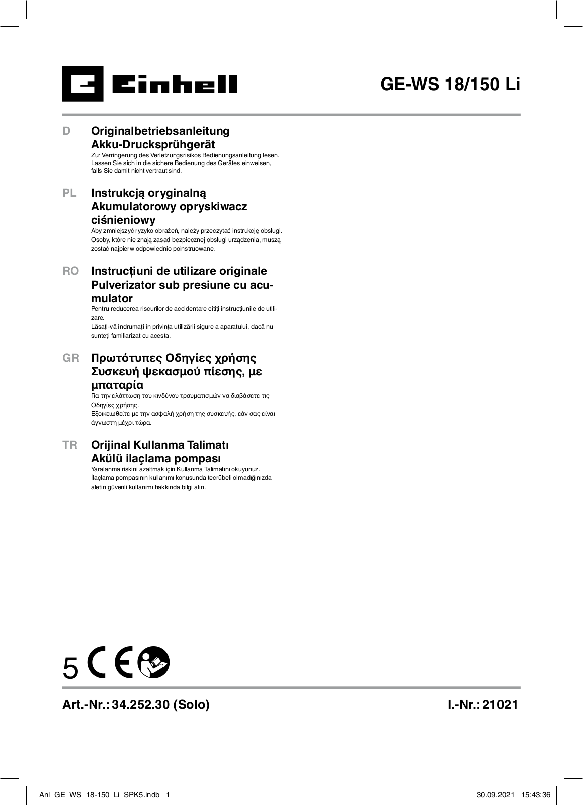 Einhell GE-WS 18/150 Li User guide (Solo)