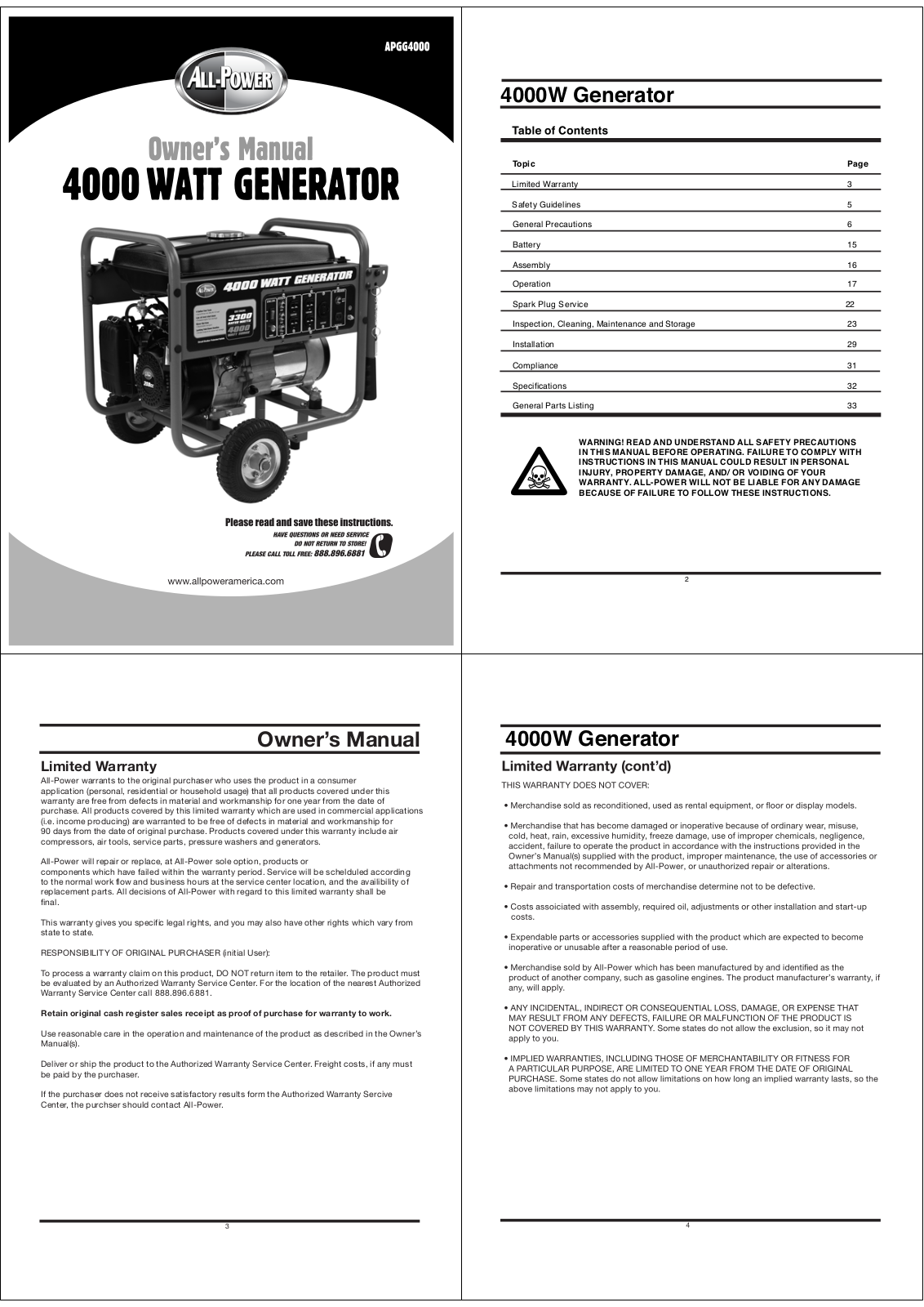 All Power APGG4000 User Manual