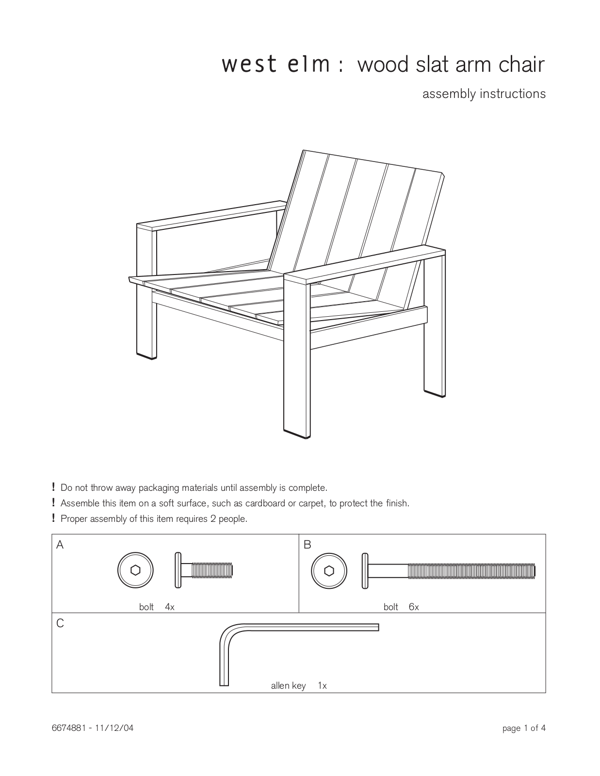 West Elm Wood Slat Armchair Assembly Instruction