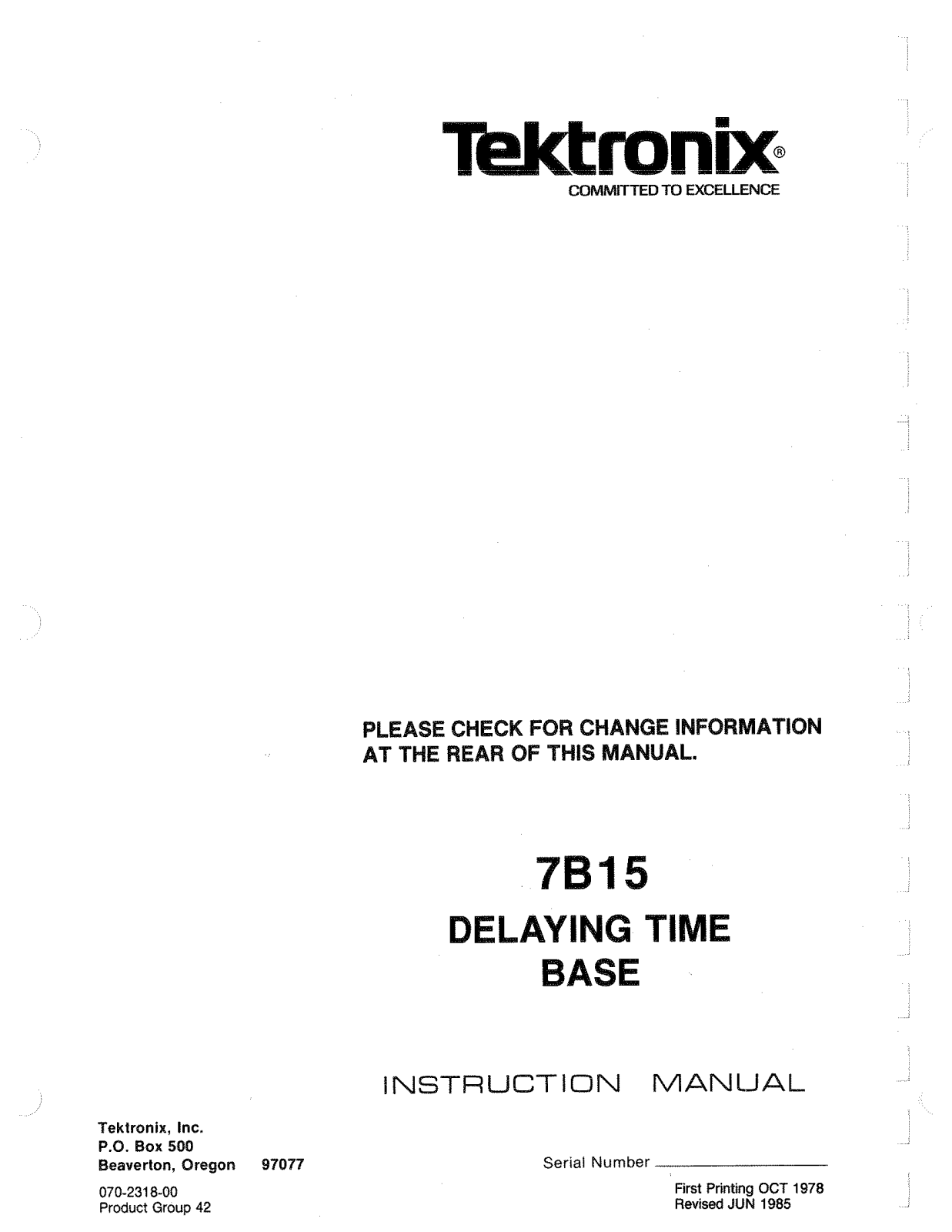 Tektronix 7B15 User Manual