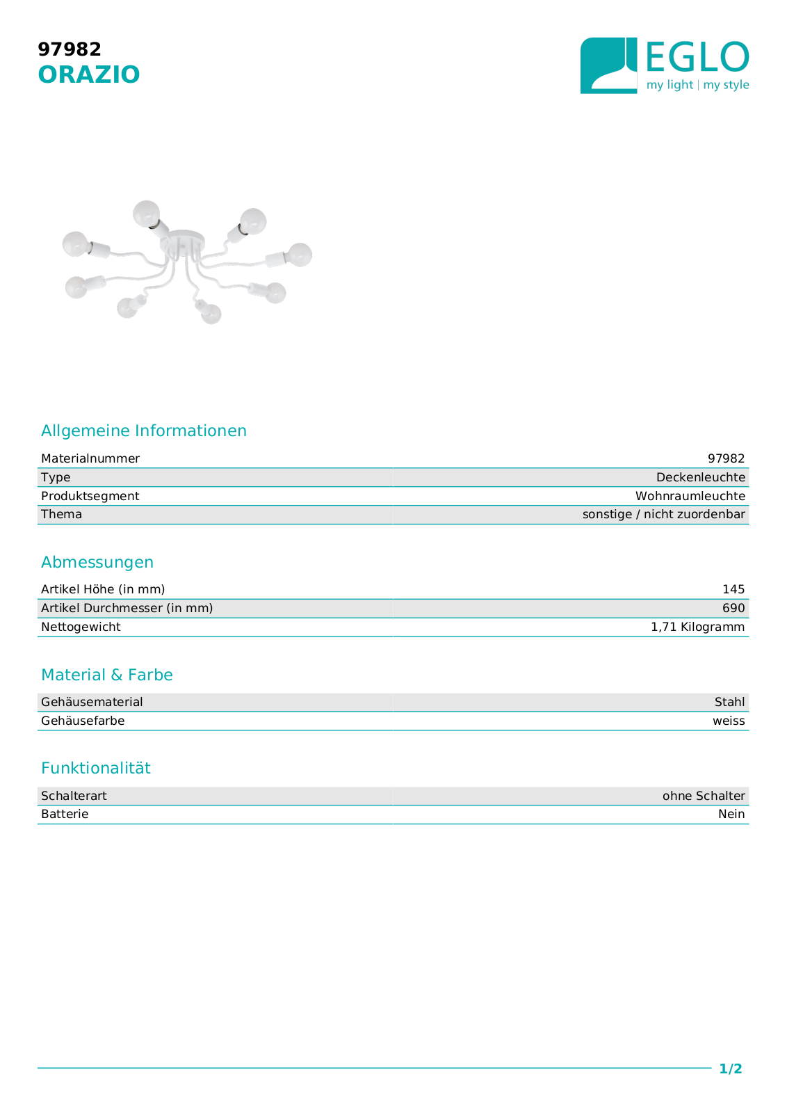 Eglo 97982 Technical data