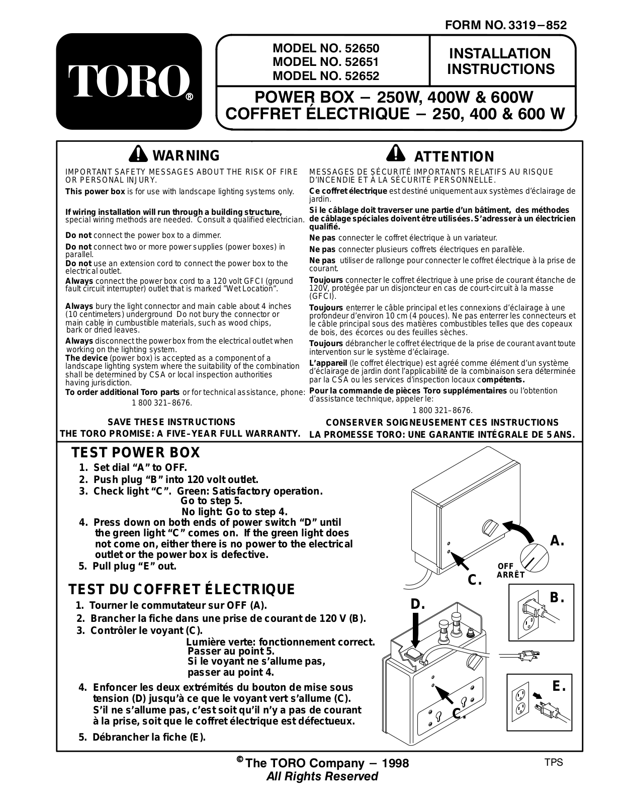 Toro 52650, 52651, 52652 Installation Instructions