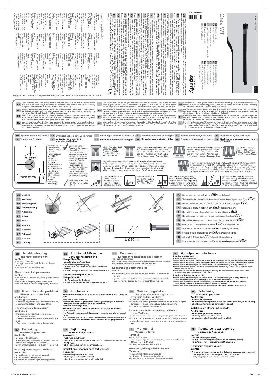 SOMFY Orea WT Series, Orea 60 WT, Orea 50 WT Installer's Manual