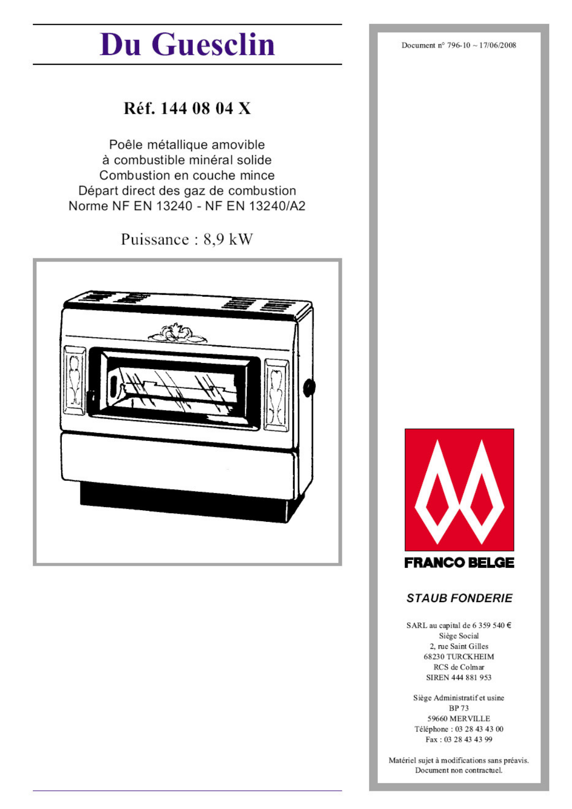 Staub DU GUESCLIN Parts list