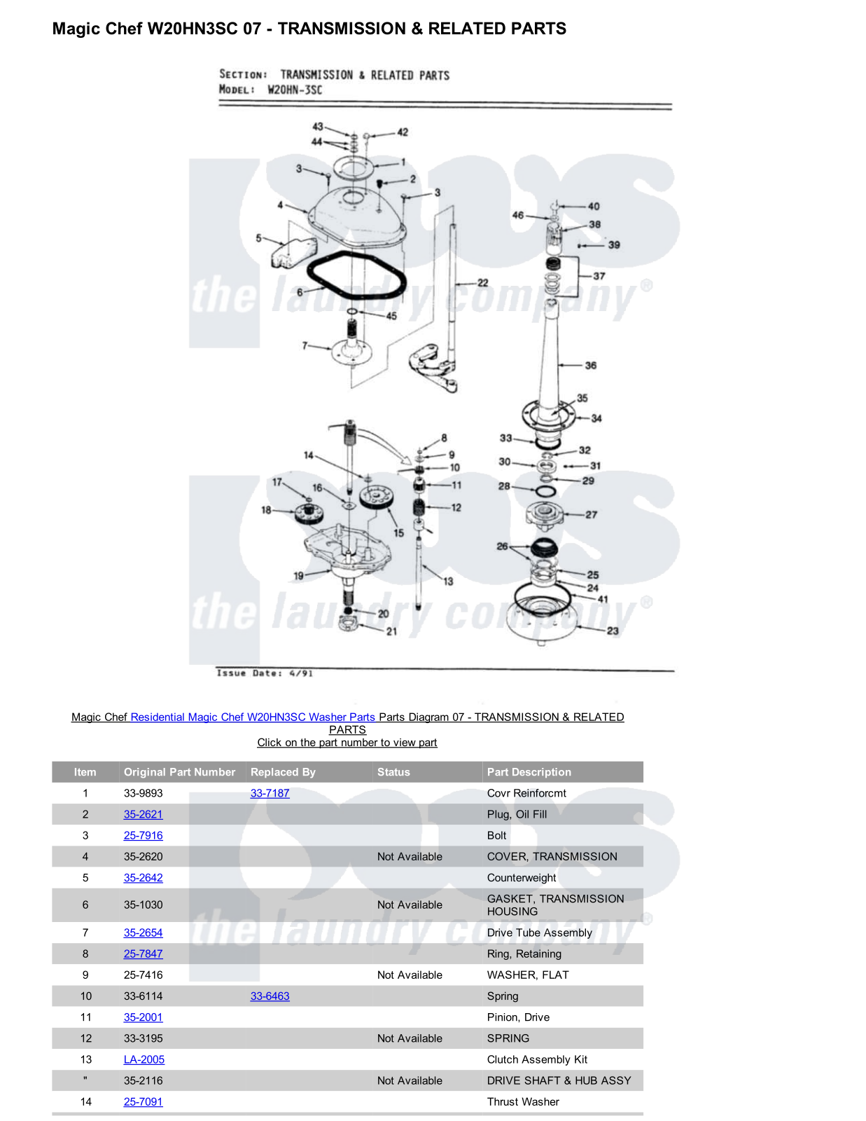 Magic Chef W20HN3SC Parts Diagram