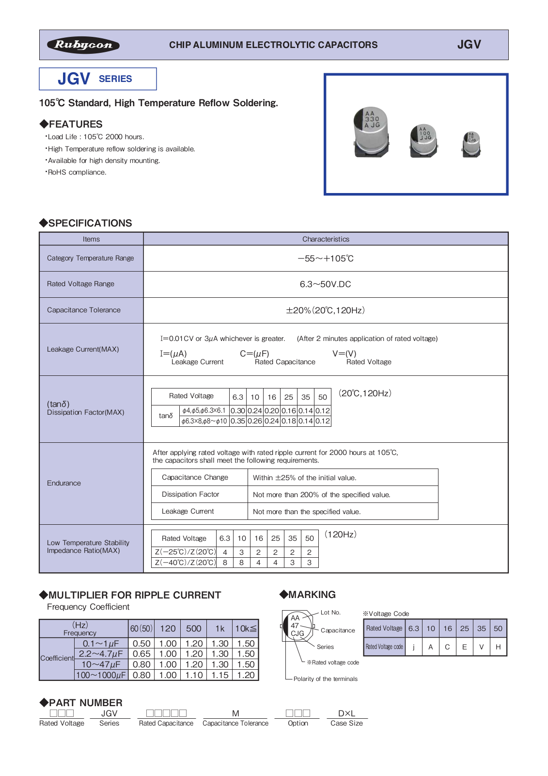 Datasheet Rubycon [smd] JGV Series Datasheet - ManualMachine.com