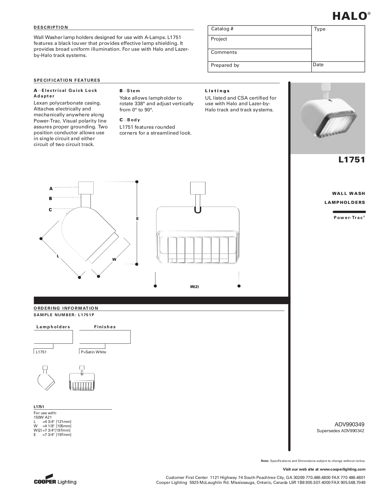 Cooper Lighting L1751 User Manual