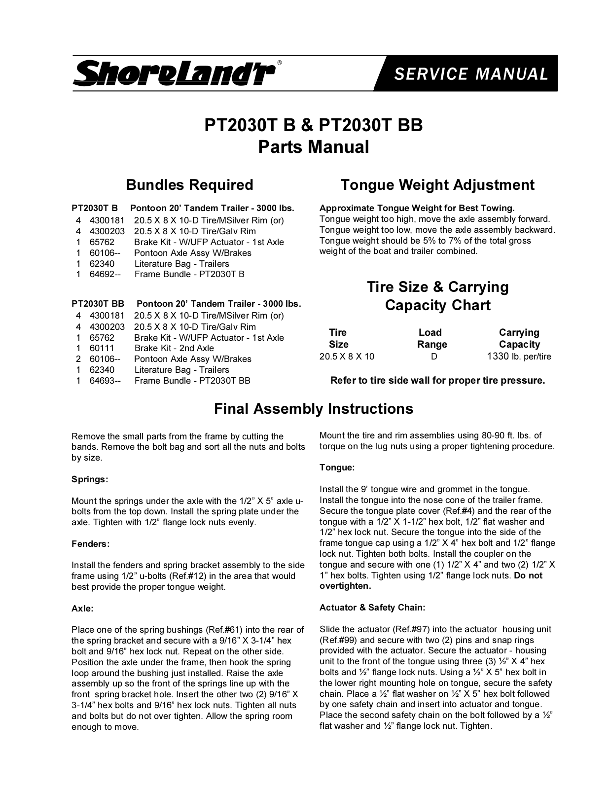 ShoreLand'r PT2030TB User Manual