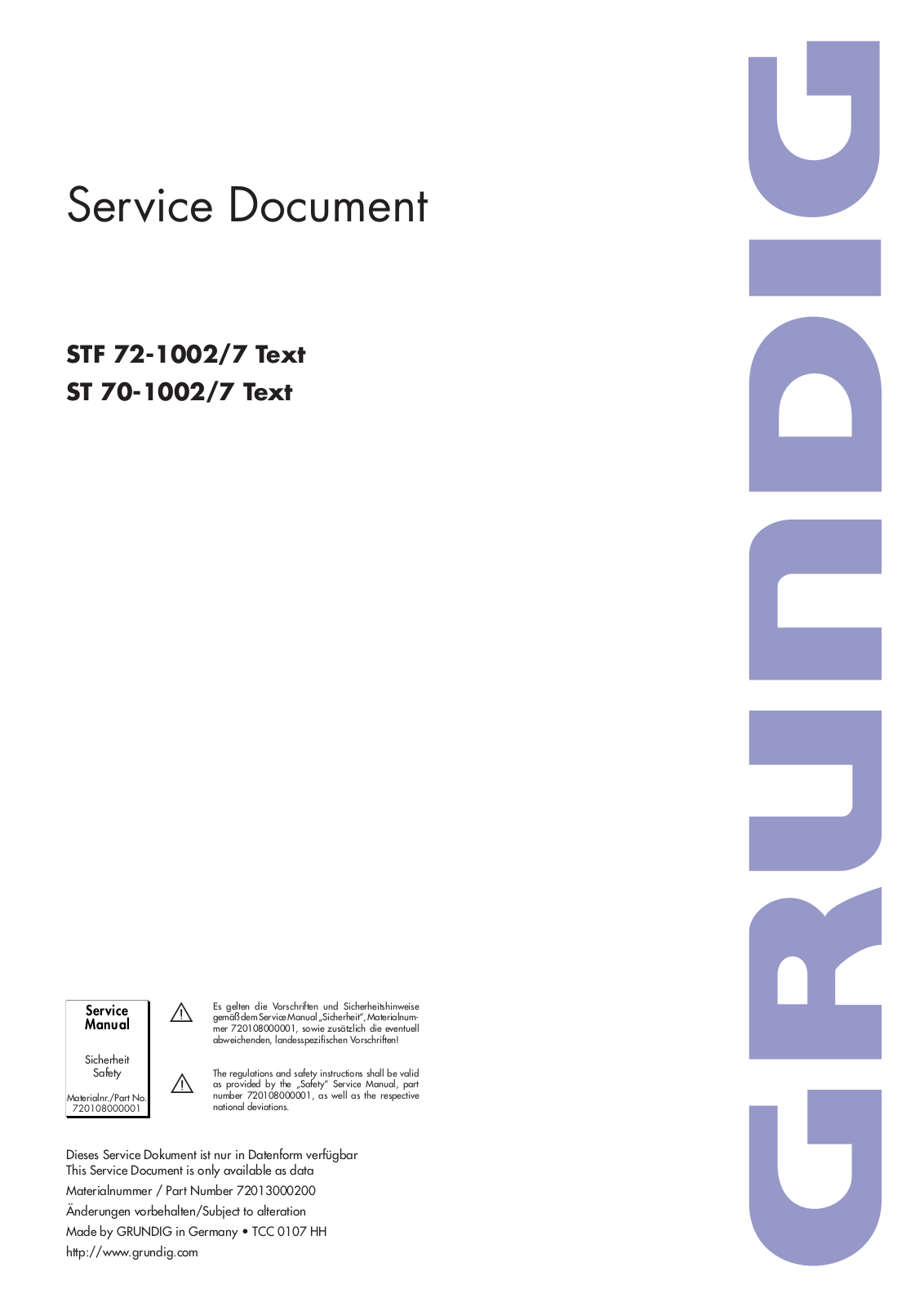 Grundig ST70-1002-7, STF72-1002-7 Schematic