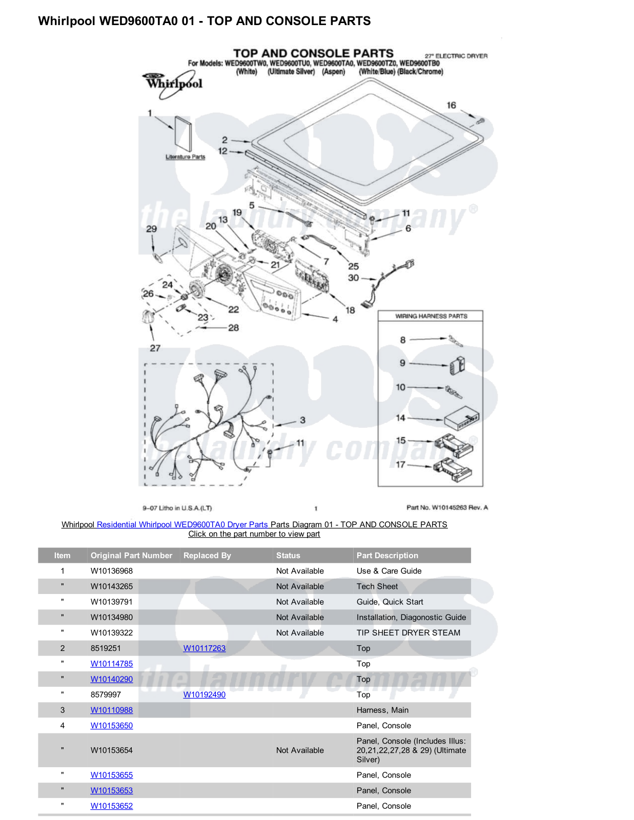 Whirlpool WED9600TA0 Parts Diagram