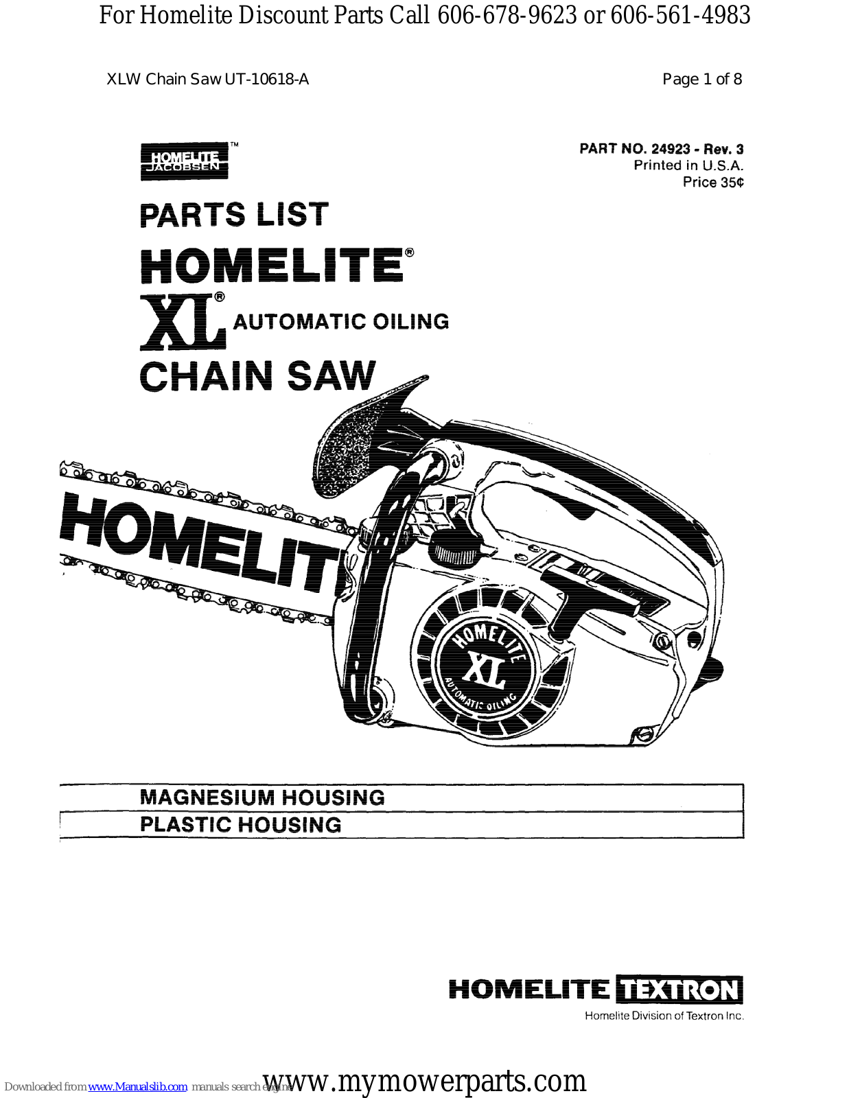 Homelite UT-10618-A Parts List