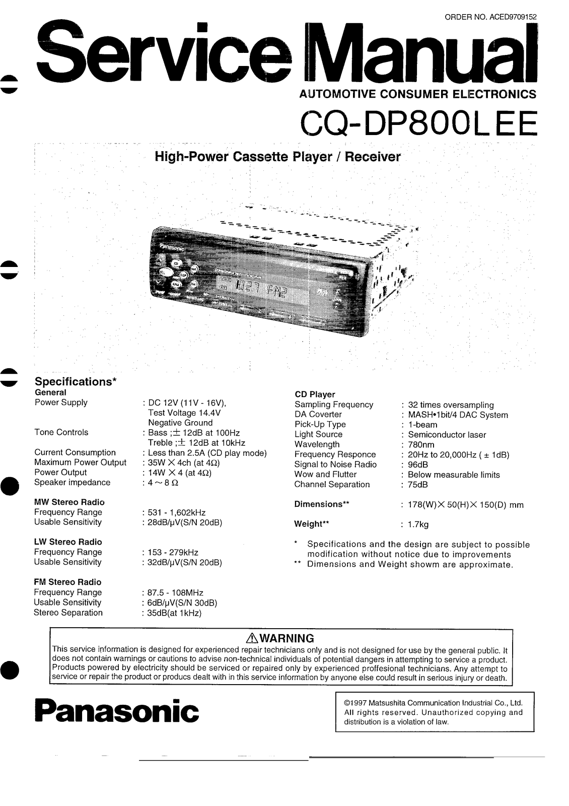 Panasonic CQ-DP800LE Service Manual