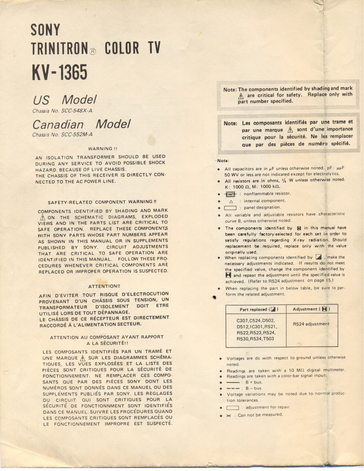 Sony KV-1365 Service Manual