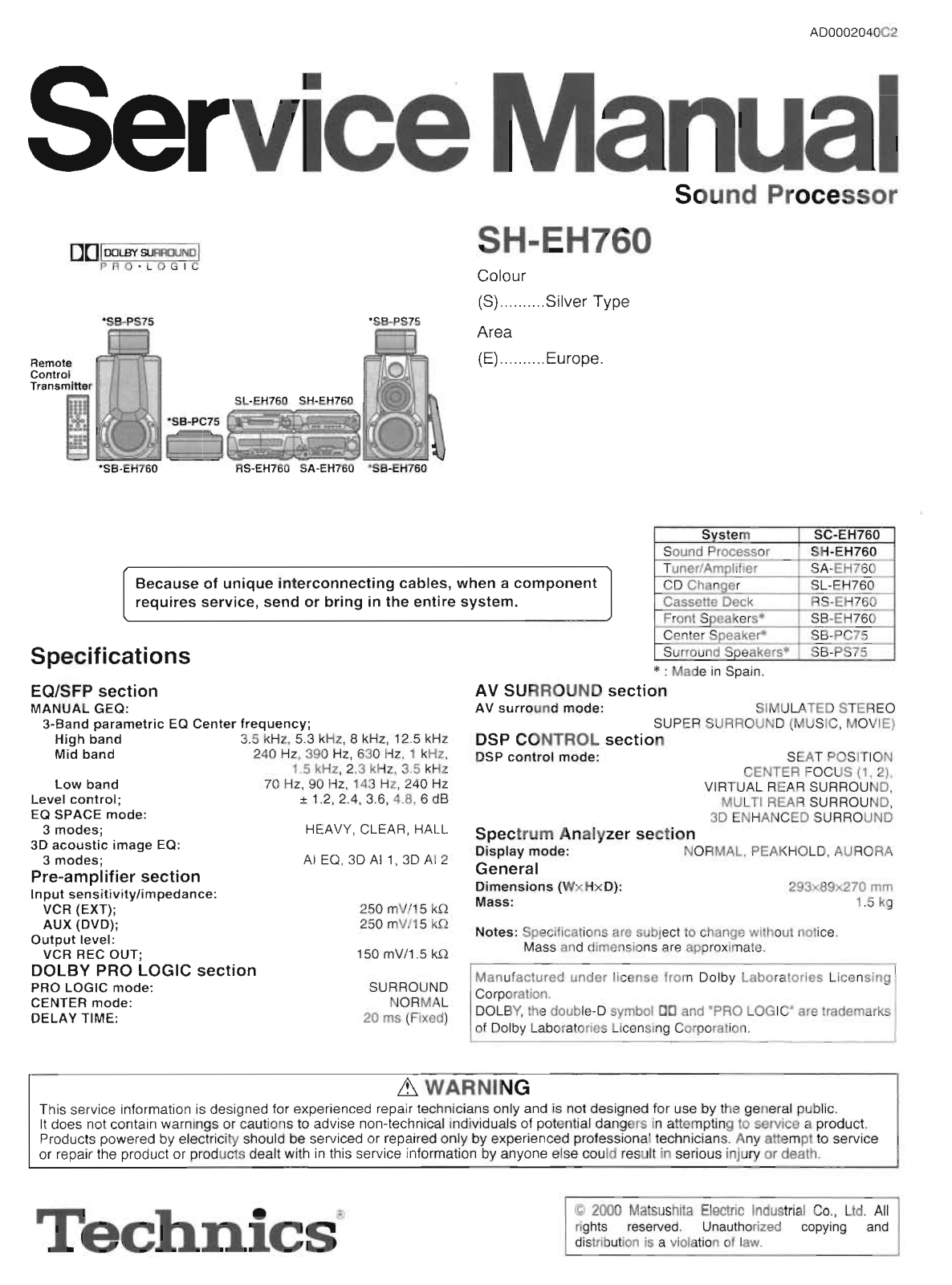 Technics SH-EH760 Service Manual