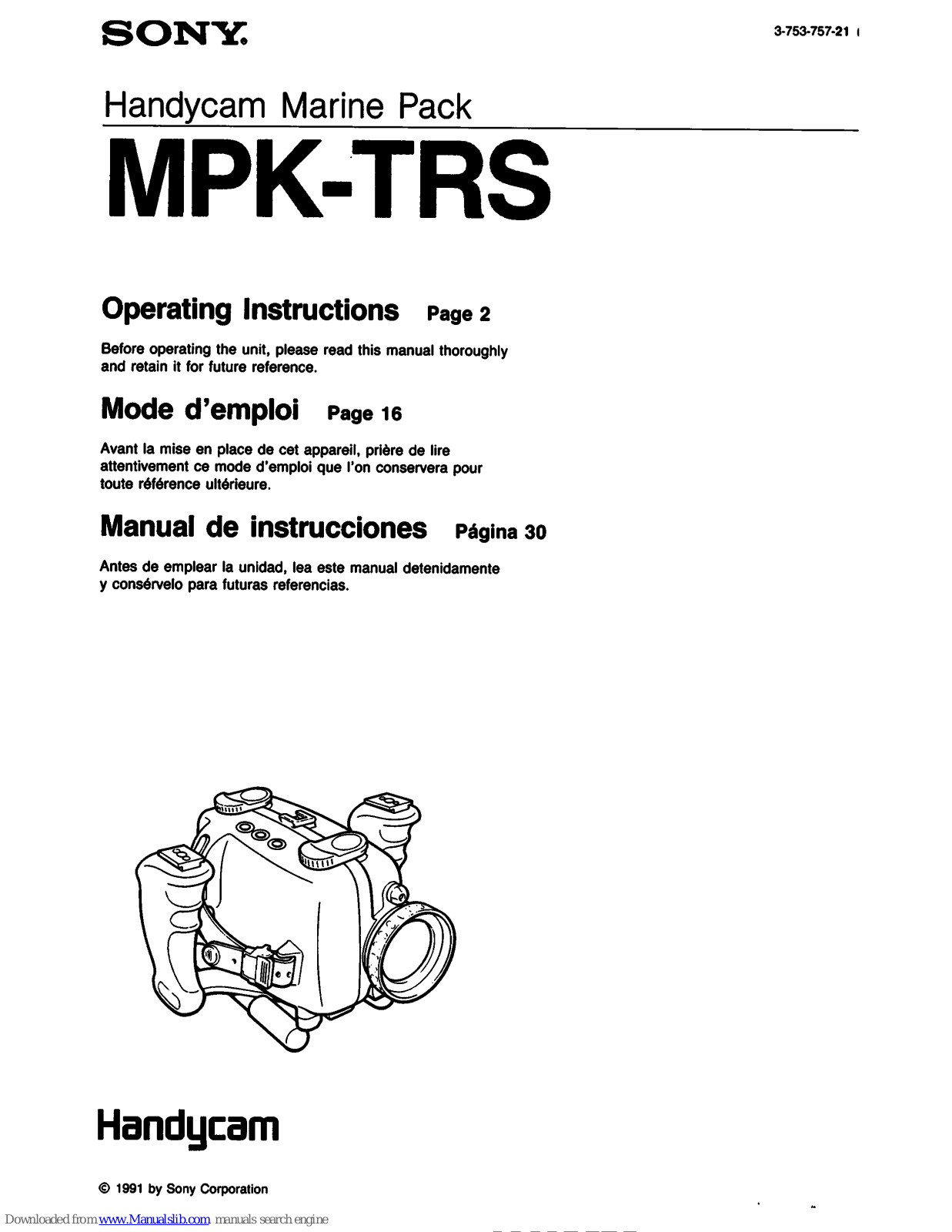 Sony Handycam MPK-TRS Operating Instructions Manual