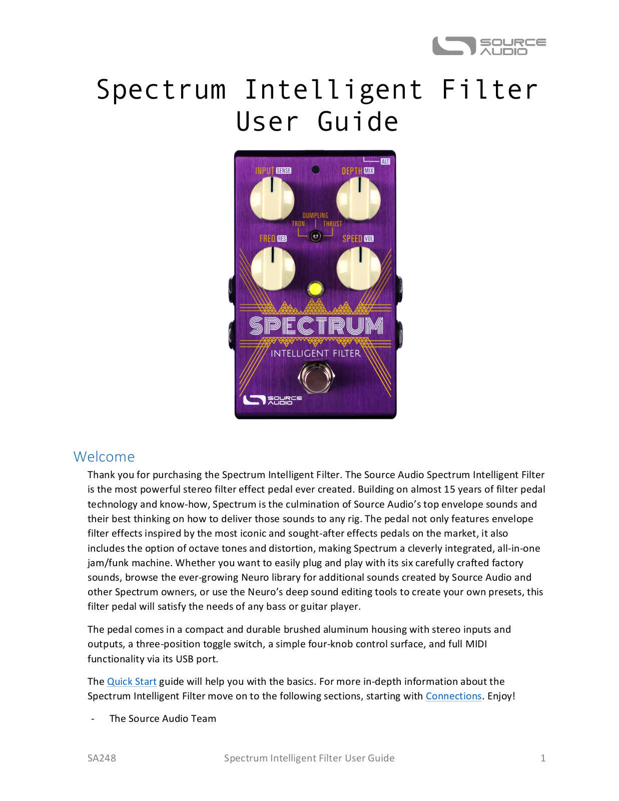 Source Audio Spectrum Intelligent Filter User Manual