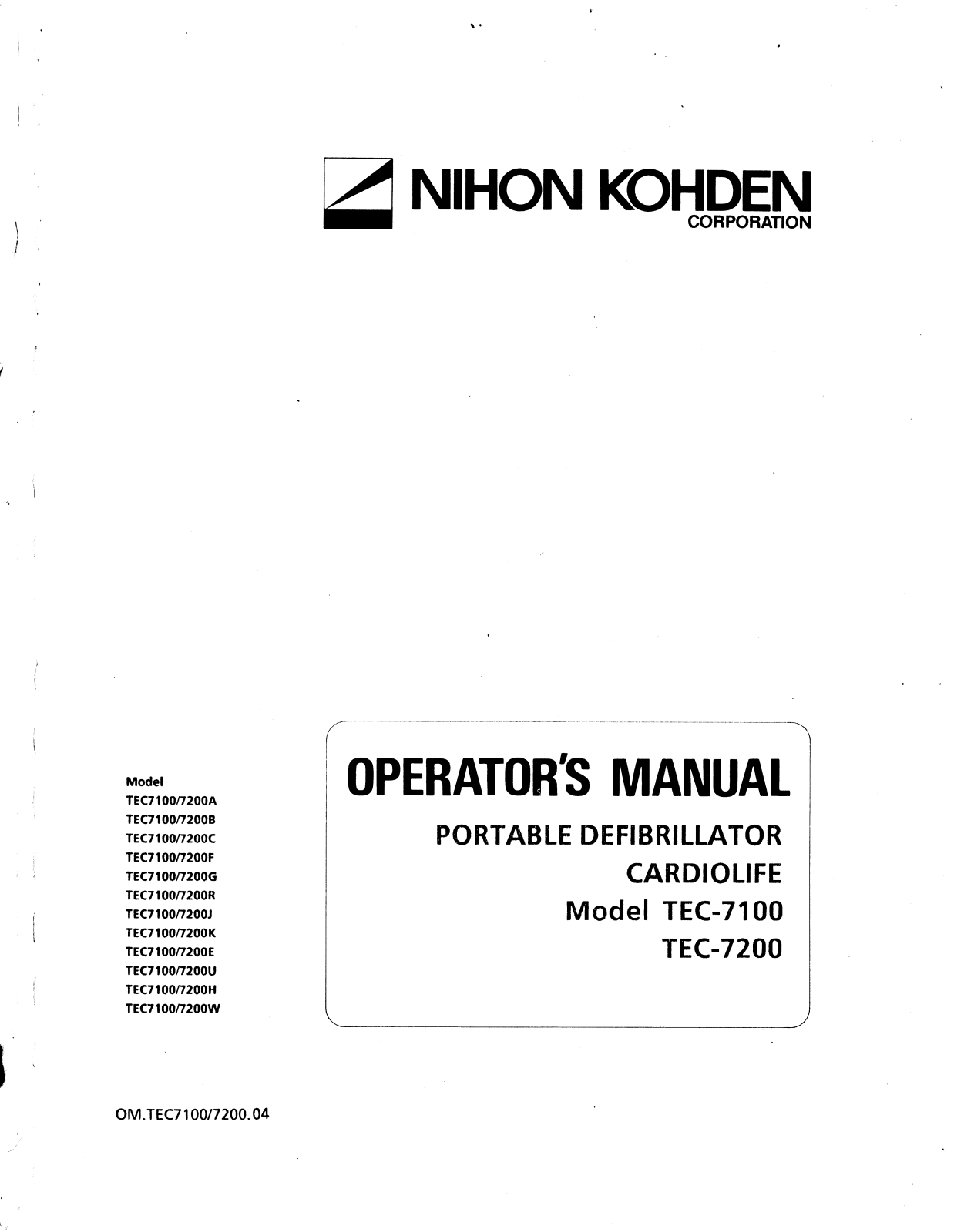 Nihon Koden TEC-7200 User Manual