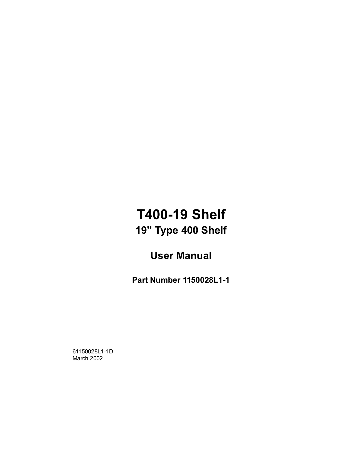 ADTRAN T400-19 Shelf User Manual