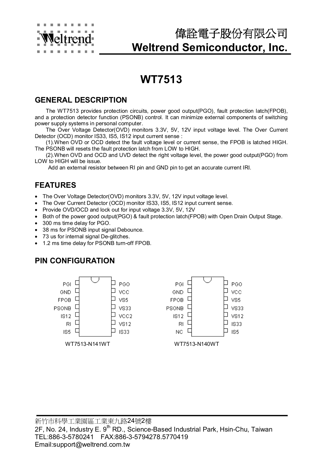 WELTREND WT7513-N142WT, WT7513-N141WT, WT7513-N140WT Datasheet