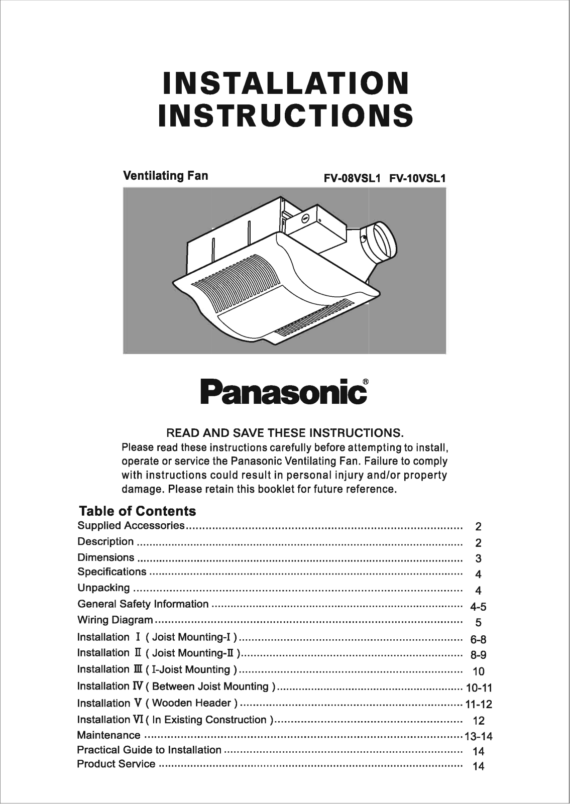 Panasonic fv-0810vsl1 Operation Manual