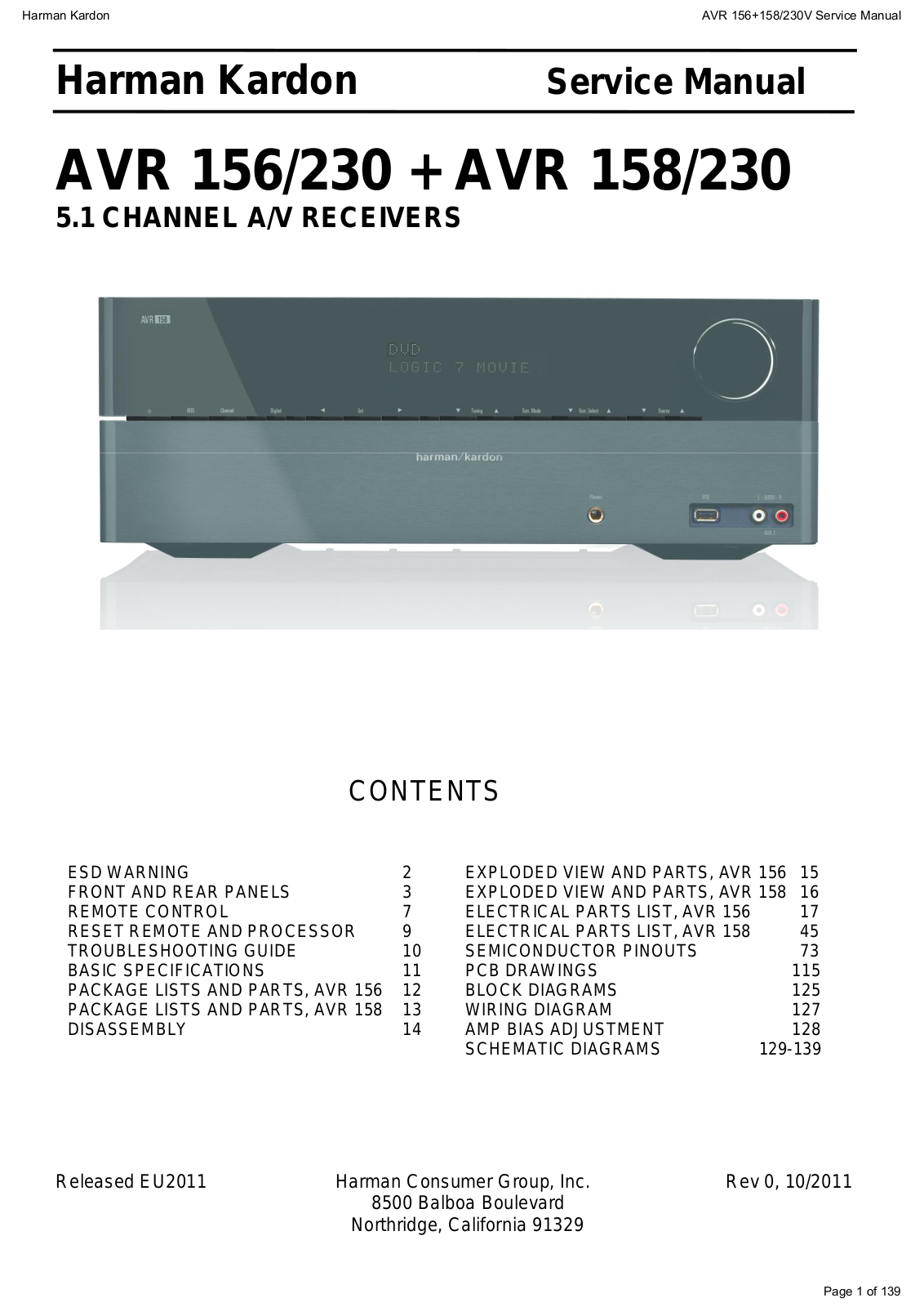 Harman Kardon AVR-158-230, AVR-156-230 Service Manual