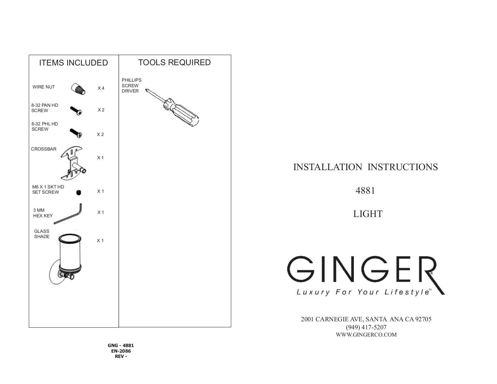 Ginger GIN1371 Installation & Assembly - ManualMachine.com