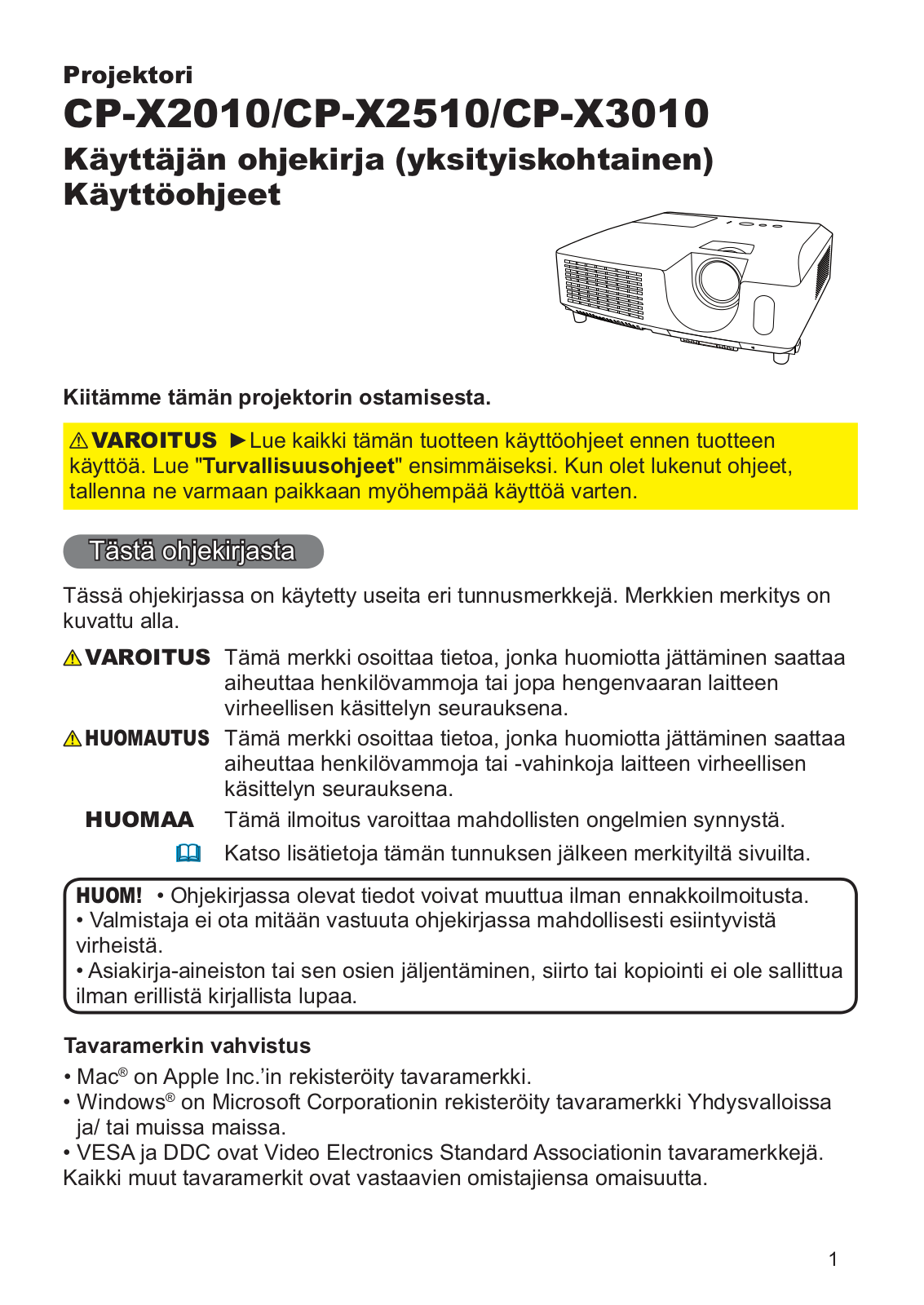 Hitachi CP-X2010, CP-X2510, CP-X3010 Owner's Manual