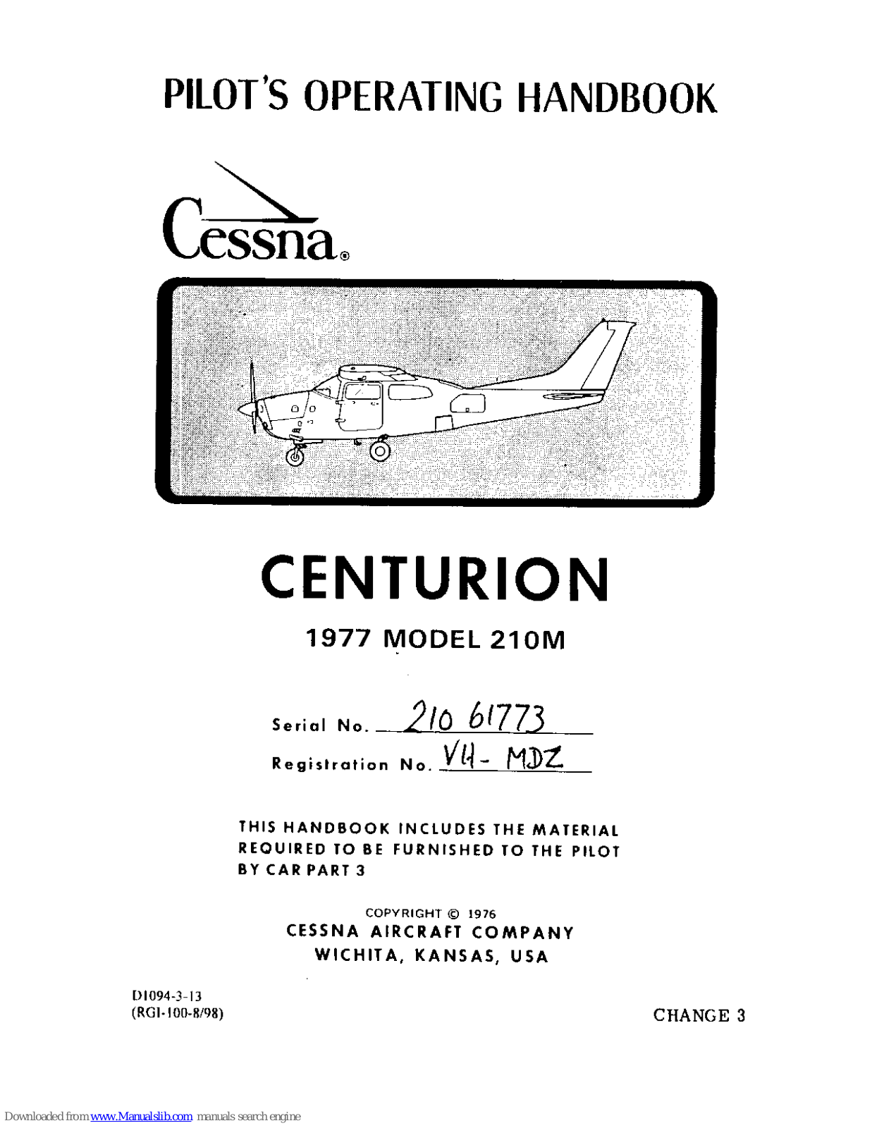 Cessna Centurion 210M 1977 Pilot Operating Handbook