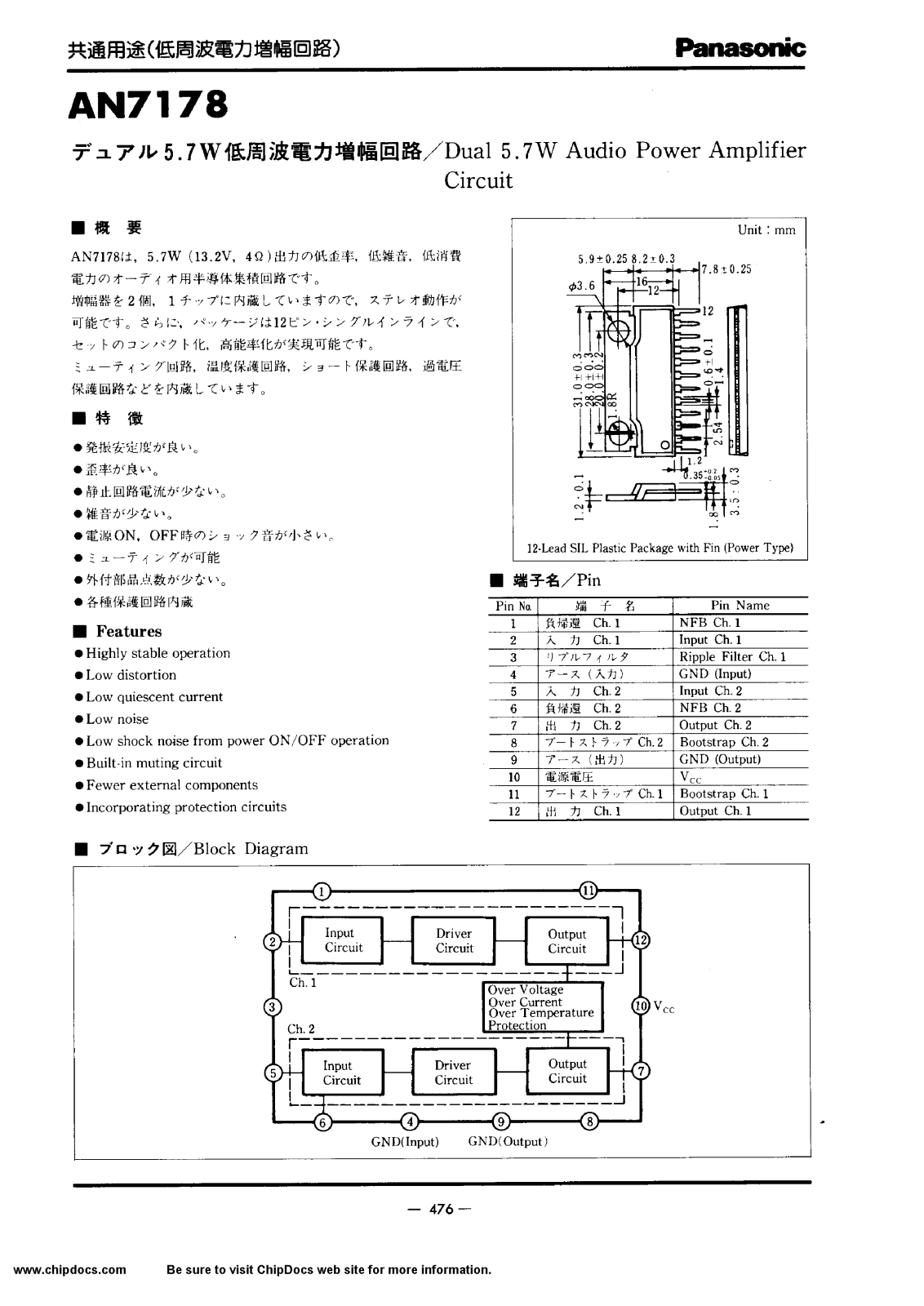 Panasonic AN7178 Datasheet