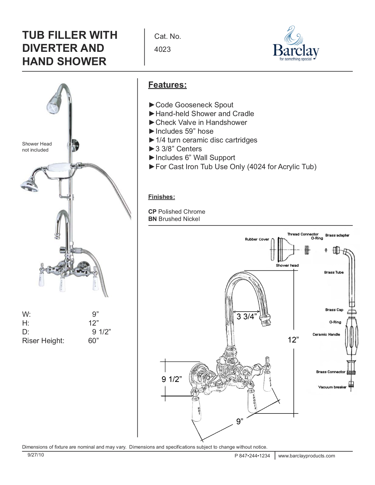 Barclay 4023PLCP Specifications