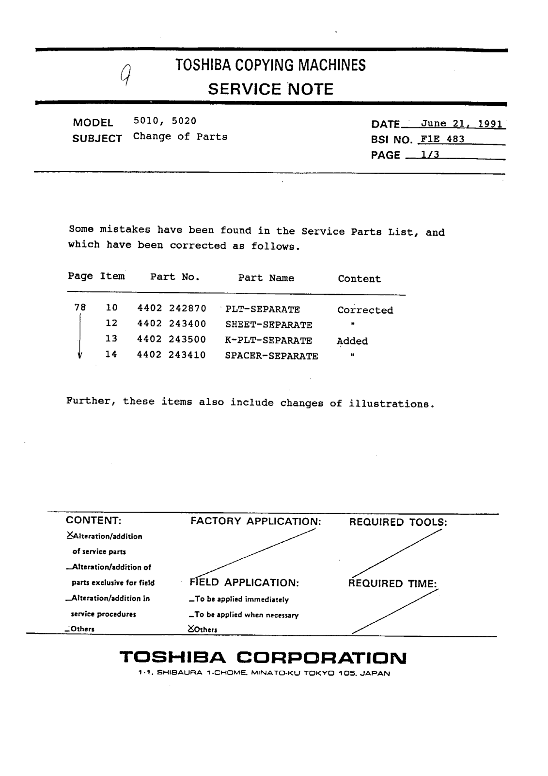 Toshiba f1e483 Service Note