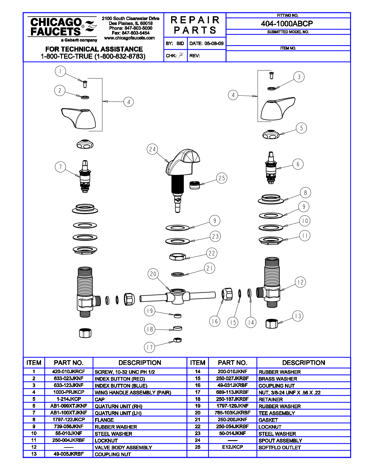 Chicago Faucet 404-1000AB Parts List