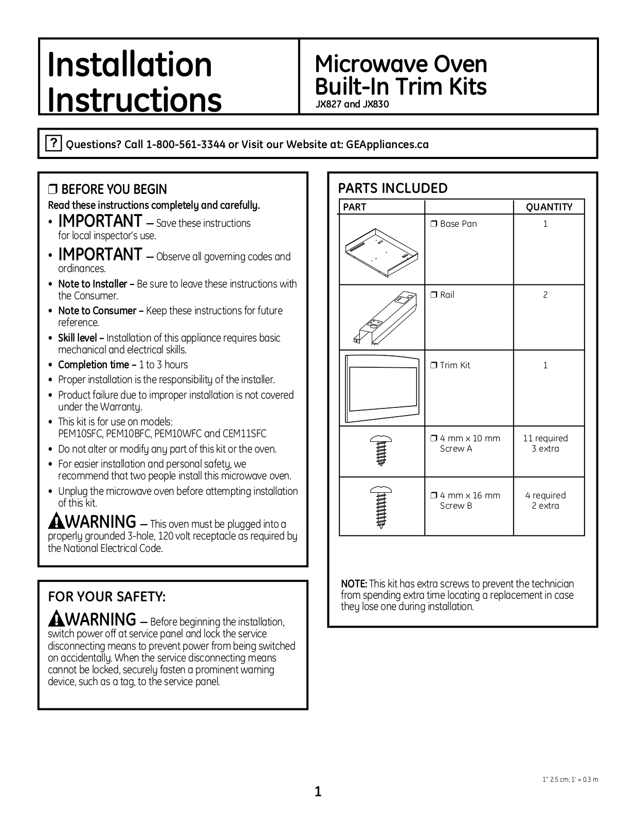 GE PEM10SLFC, JX827SLFC, JX827SFC Installation Instructions