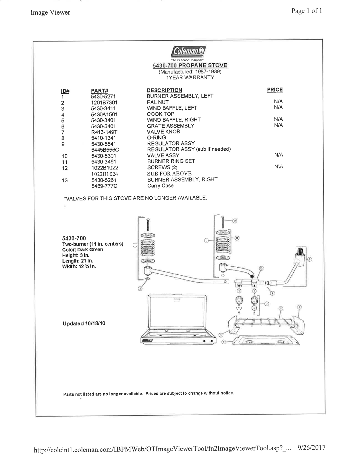 Coleman 5430-700 Owner's Manual