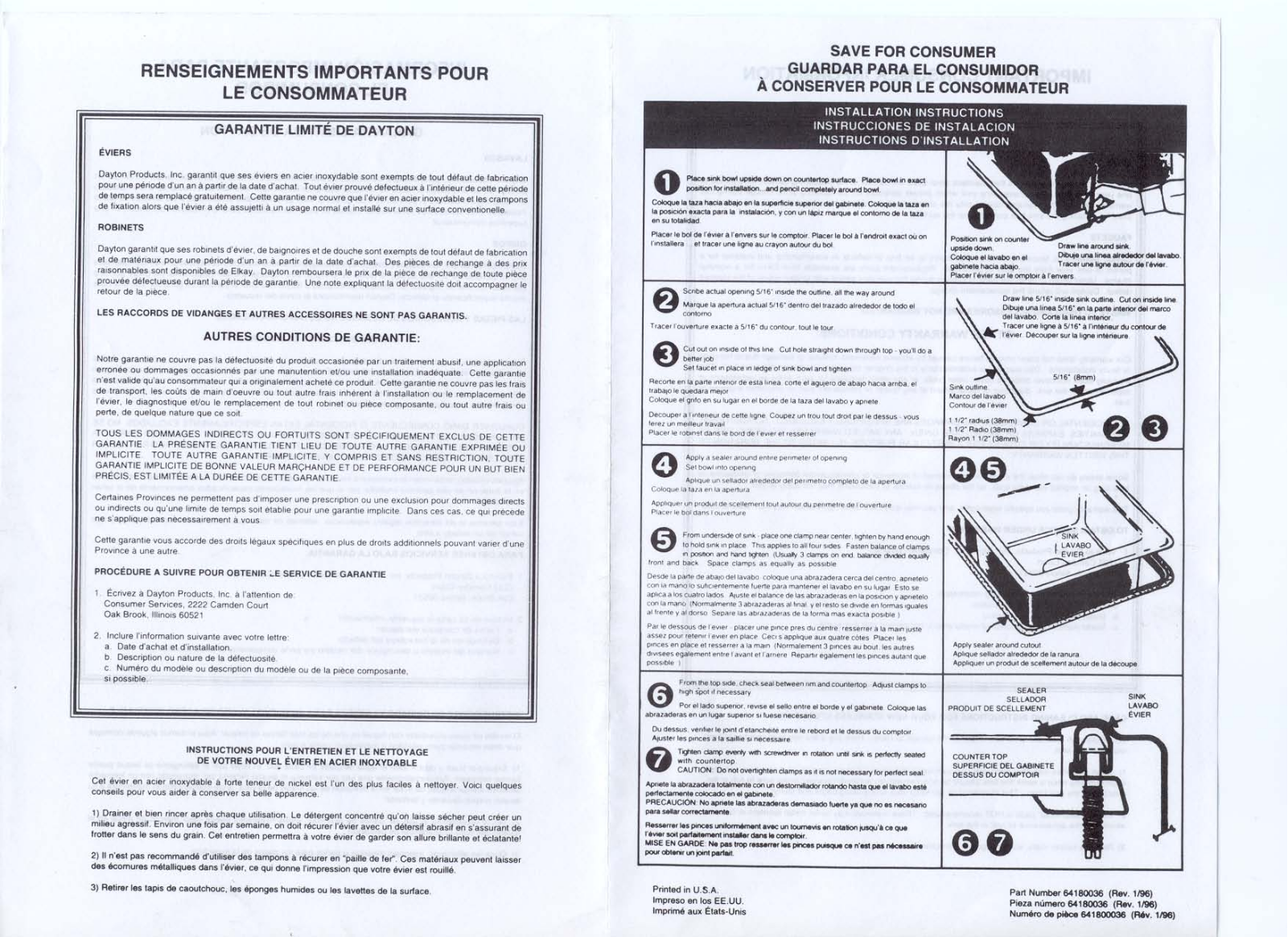 Elkay DSE233191, KP211515C, D115153, D117210, D125220 Installation manual