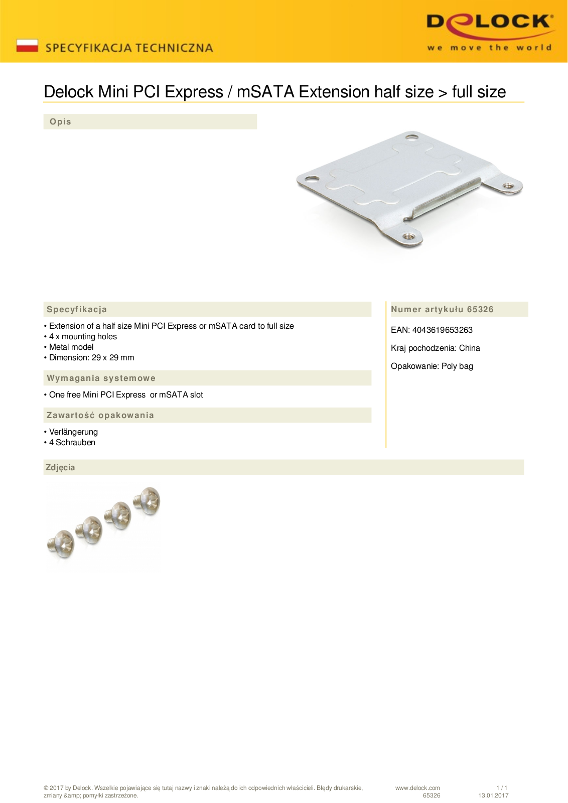 DeLOCK mini PCIe half size on full size converter User Manual