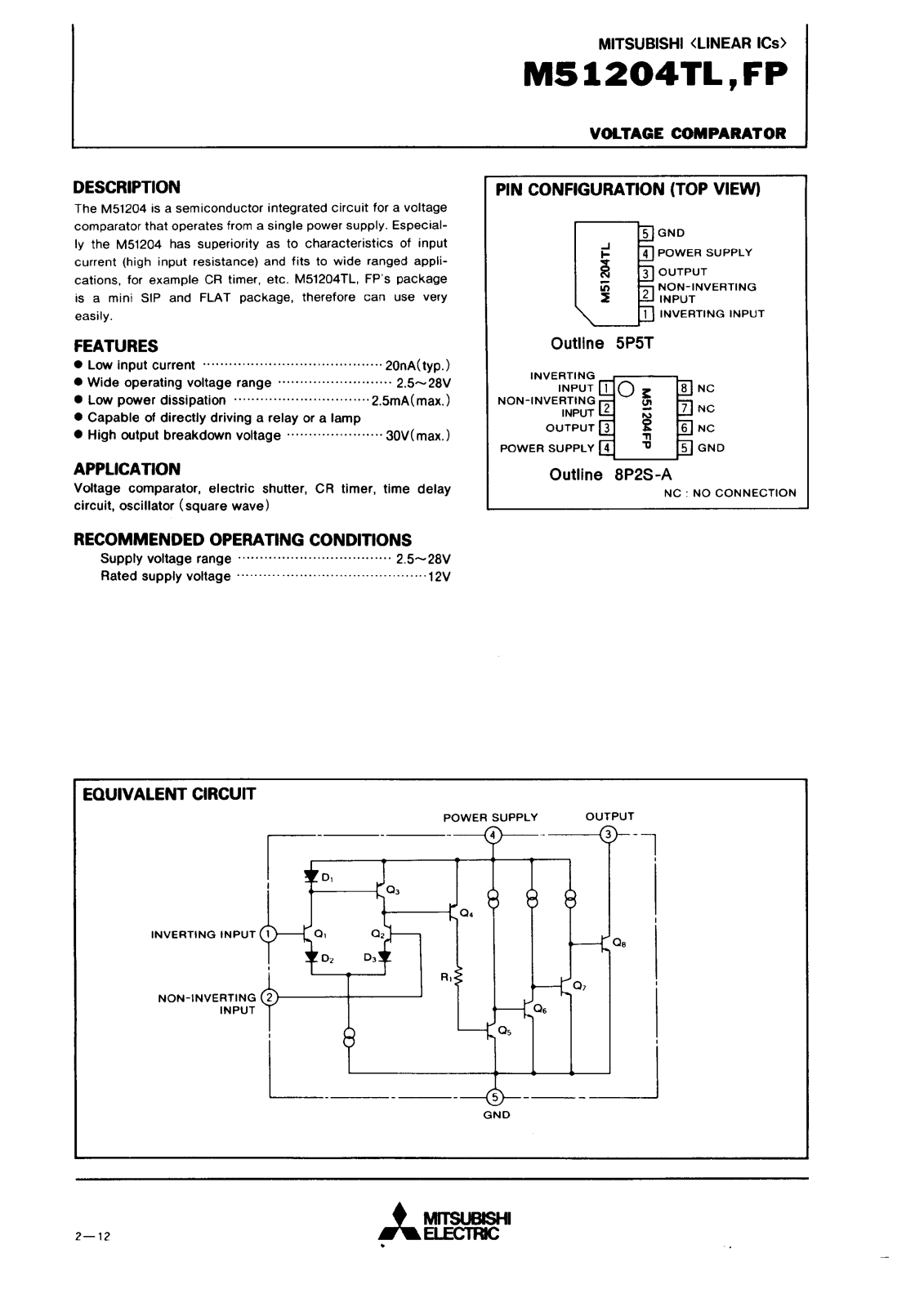 Mitsubishi M51204TL, M51204FP Datasheet