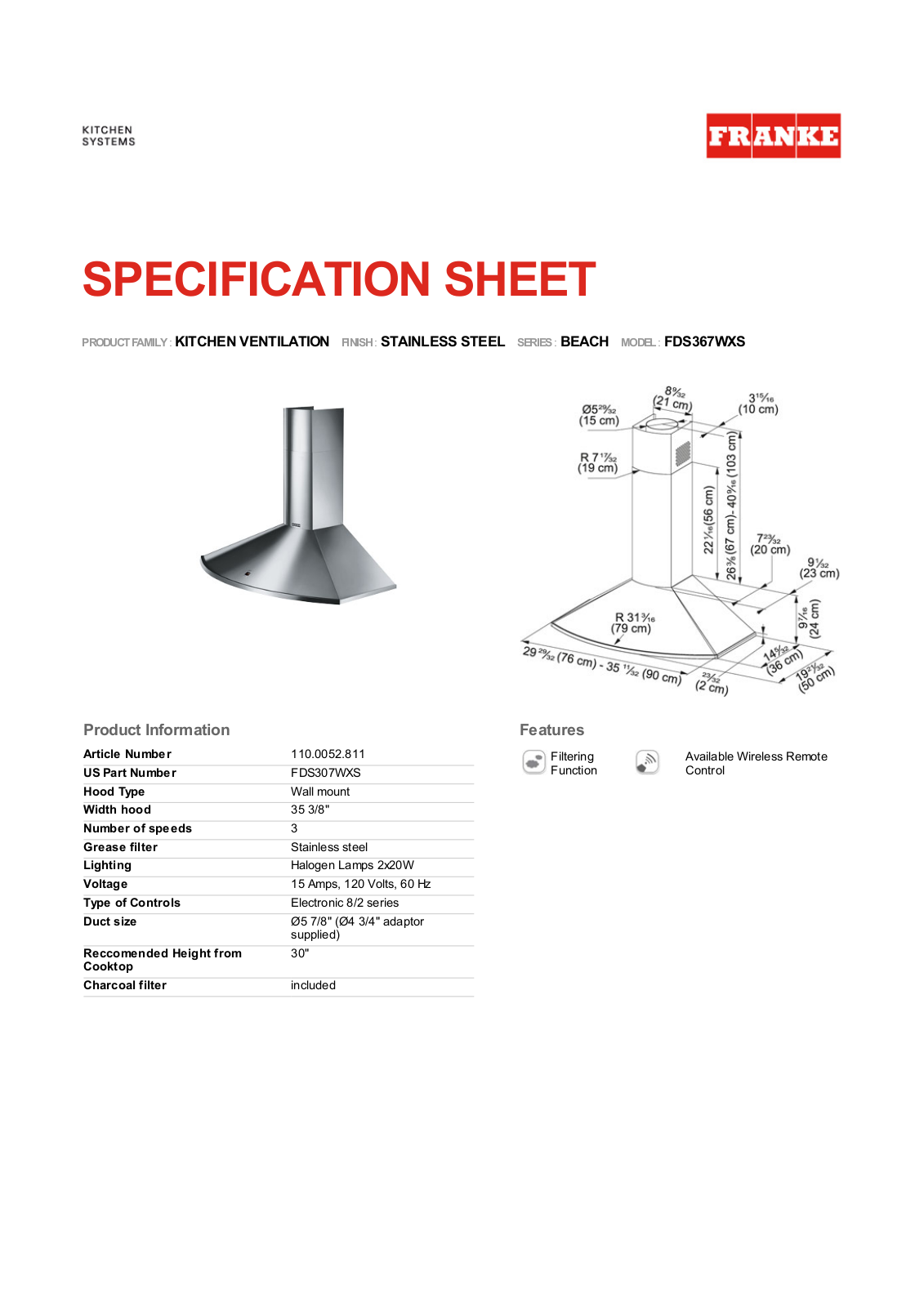 Franke Foodservice FDS367WXS User Manual