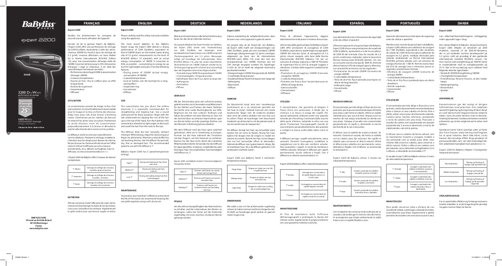 BaByliss D342E User manual