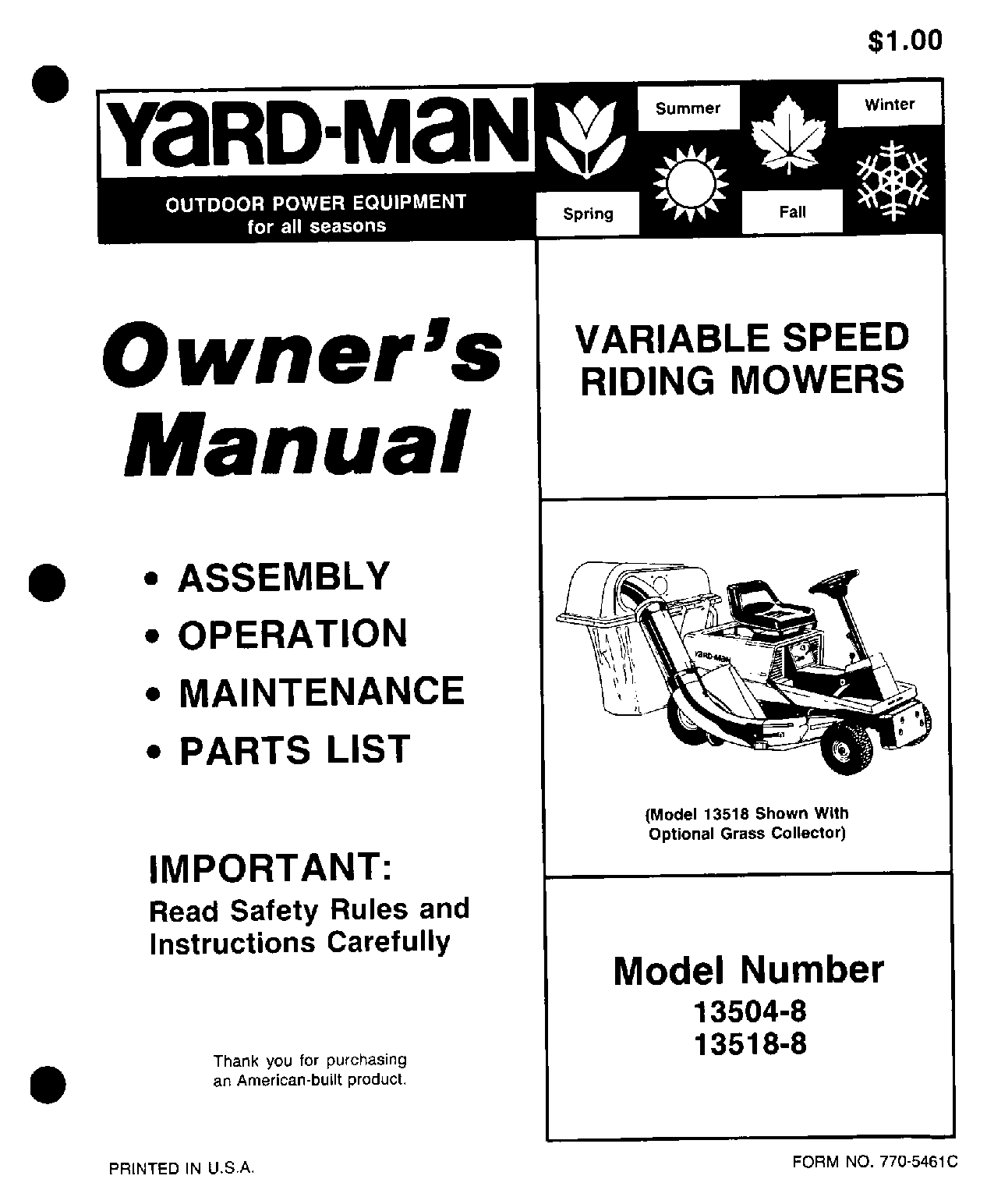 Yard-Man 13504-8, 13518-8 User Manual