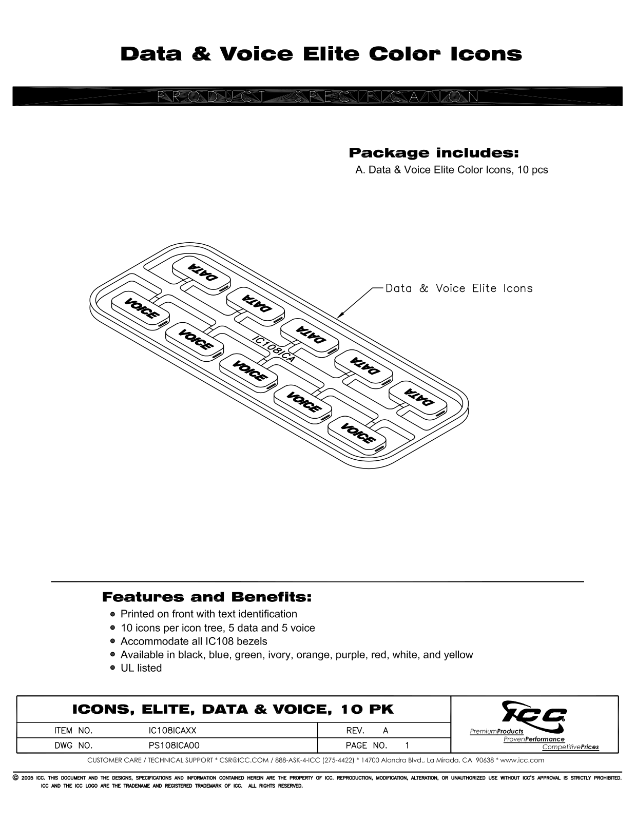 ICC IC108ICABK, IC108ICABL, IC108ICAIV Specsheet