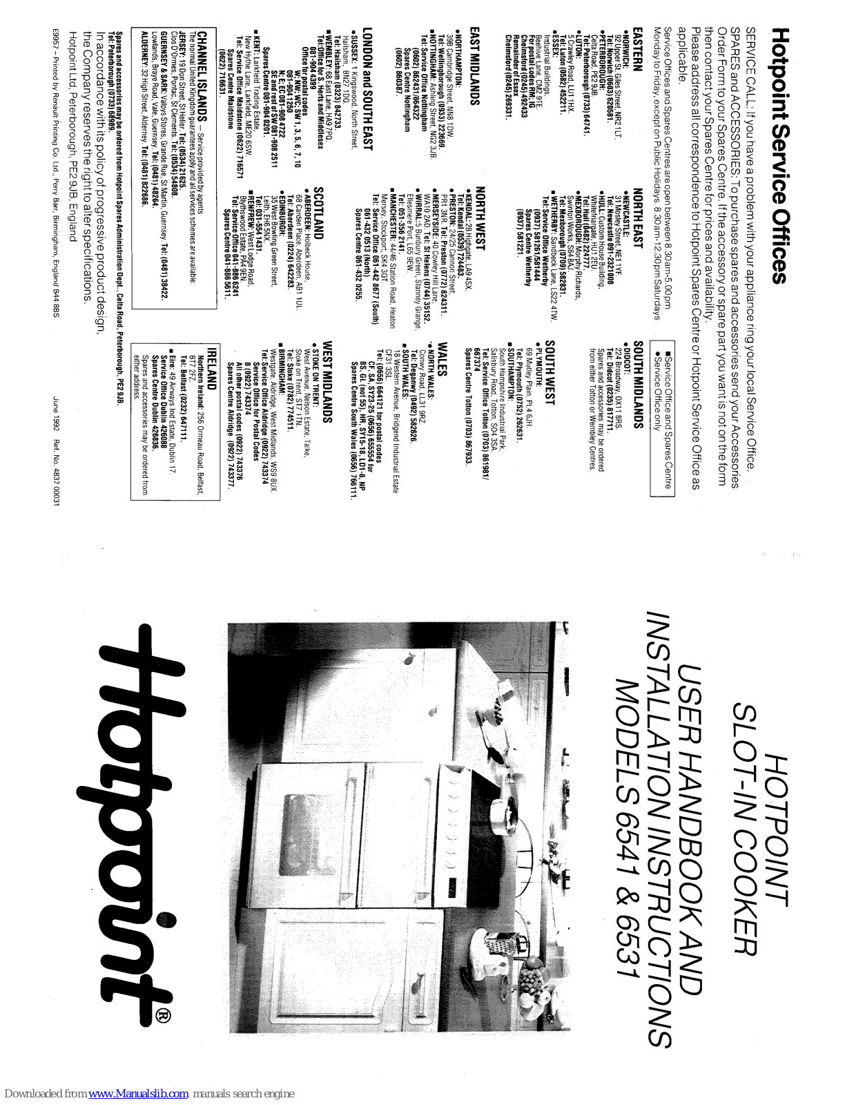 Hotpoint 6541 User Handbook And Installation Instructions